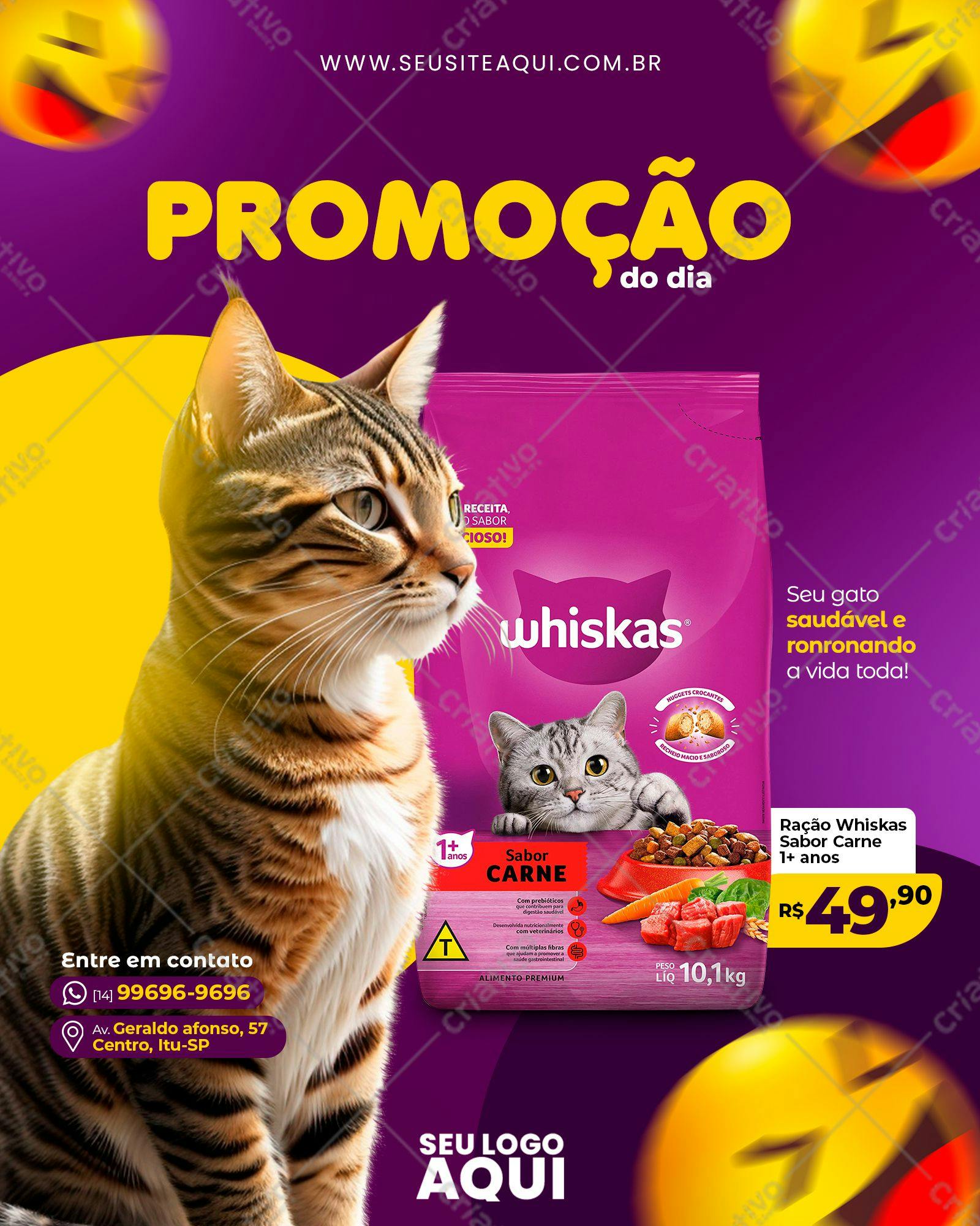 Modelo de Flyer para Promoção de Ração Whiskas PSD Editável