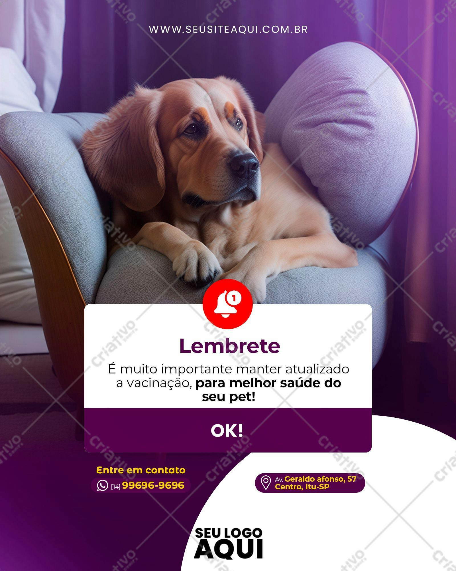 Post para Redes Sociais Vacinação Pet PSD Editável