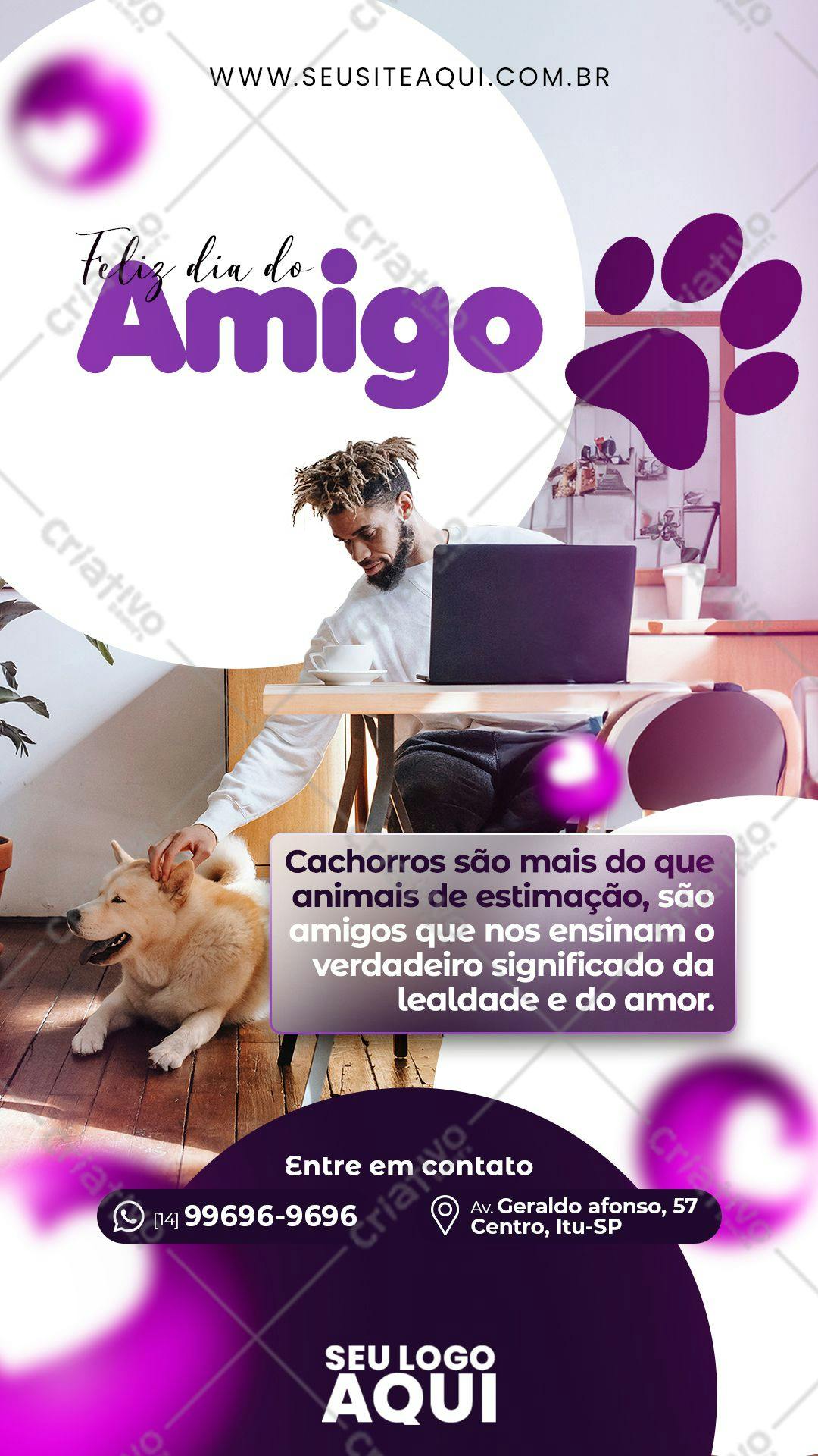 Post para Dia do Amigo com Cachorro e Notebook PSD Editável