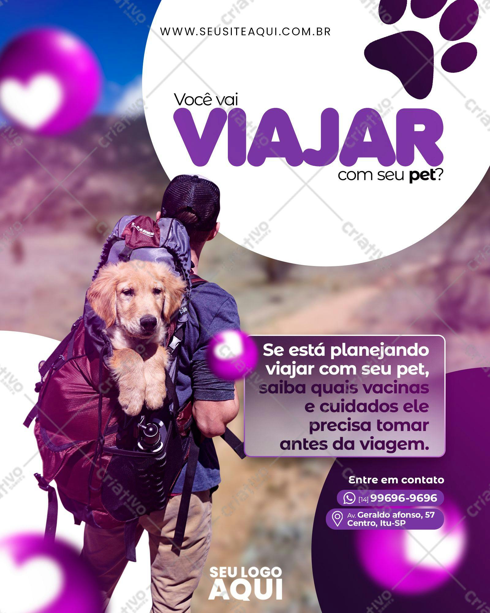 Post para Redes Sociais Viagem com Pet PSD Editável