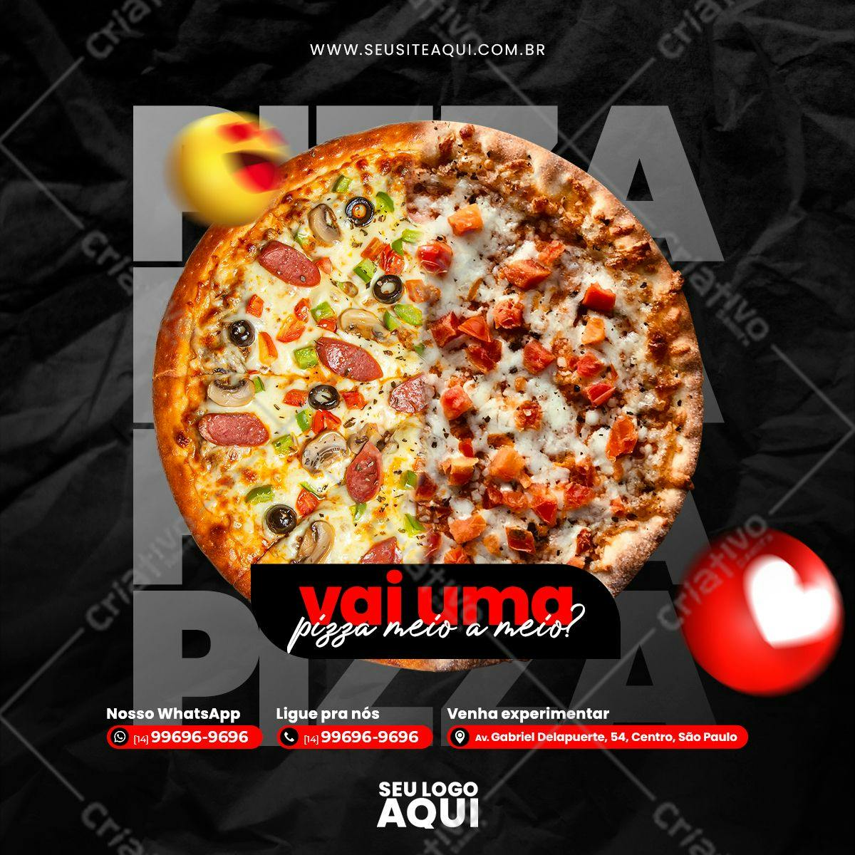 Post para Redes Sociais Pizza Meio a Meio PSD Editável