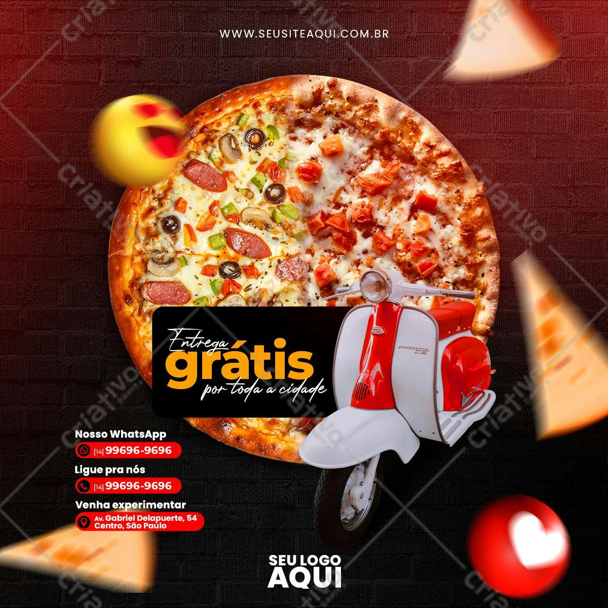 Template de Flyer para Pizzaria com Entrega Grátis PSD Editável