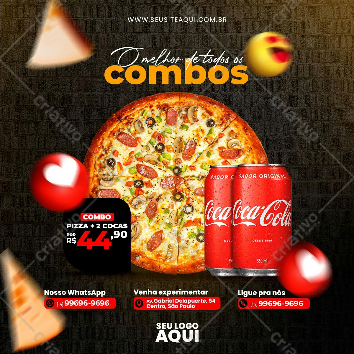 Template de Flyer para Promoção de Pizza e Coca-Cola PSD Editável