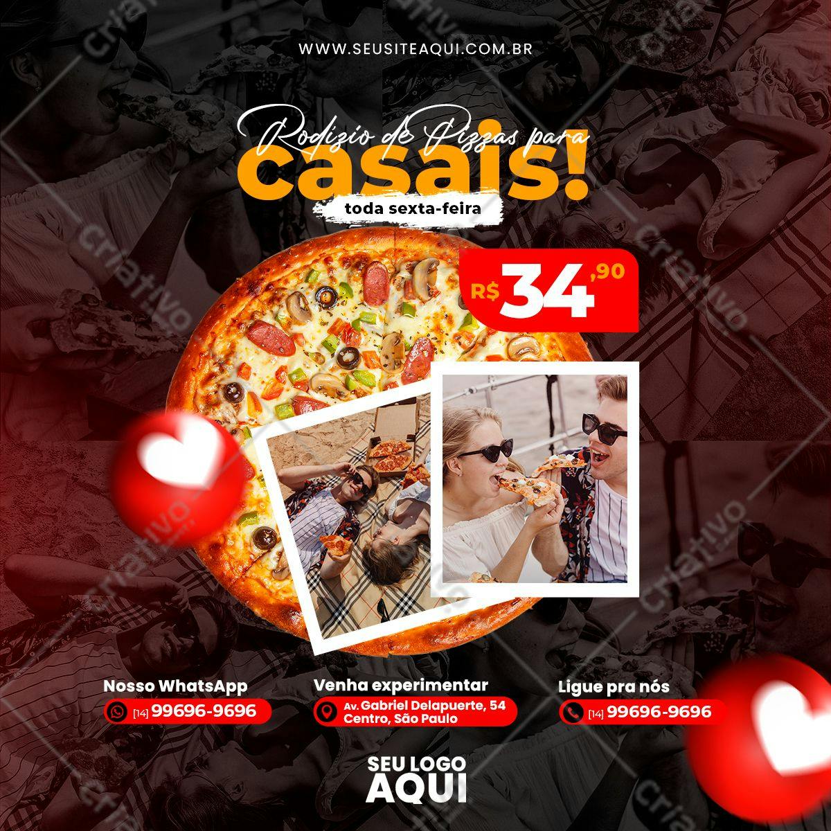 Flyer para Rodízio de Pizzas para Casais PSD Editável