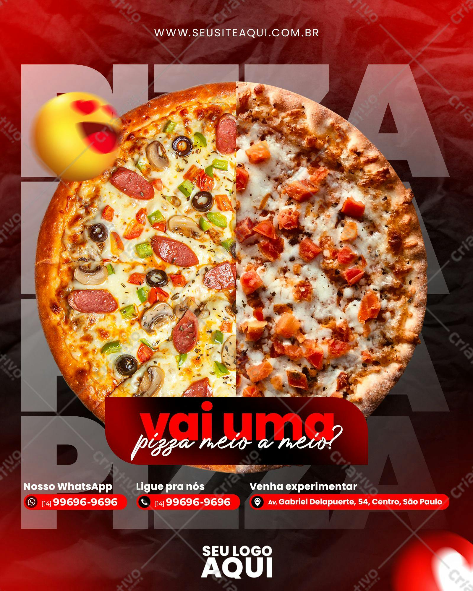 Flyer para Pizzaria Meio a Meio PSD Editável