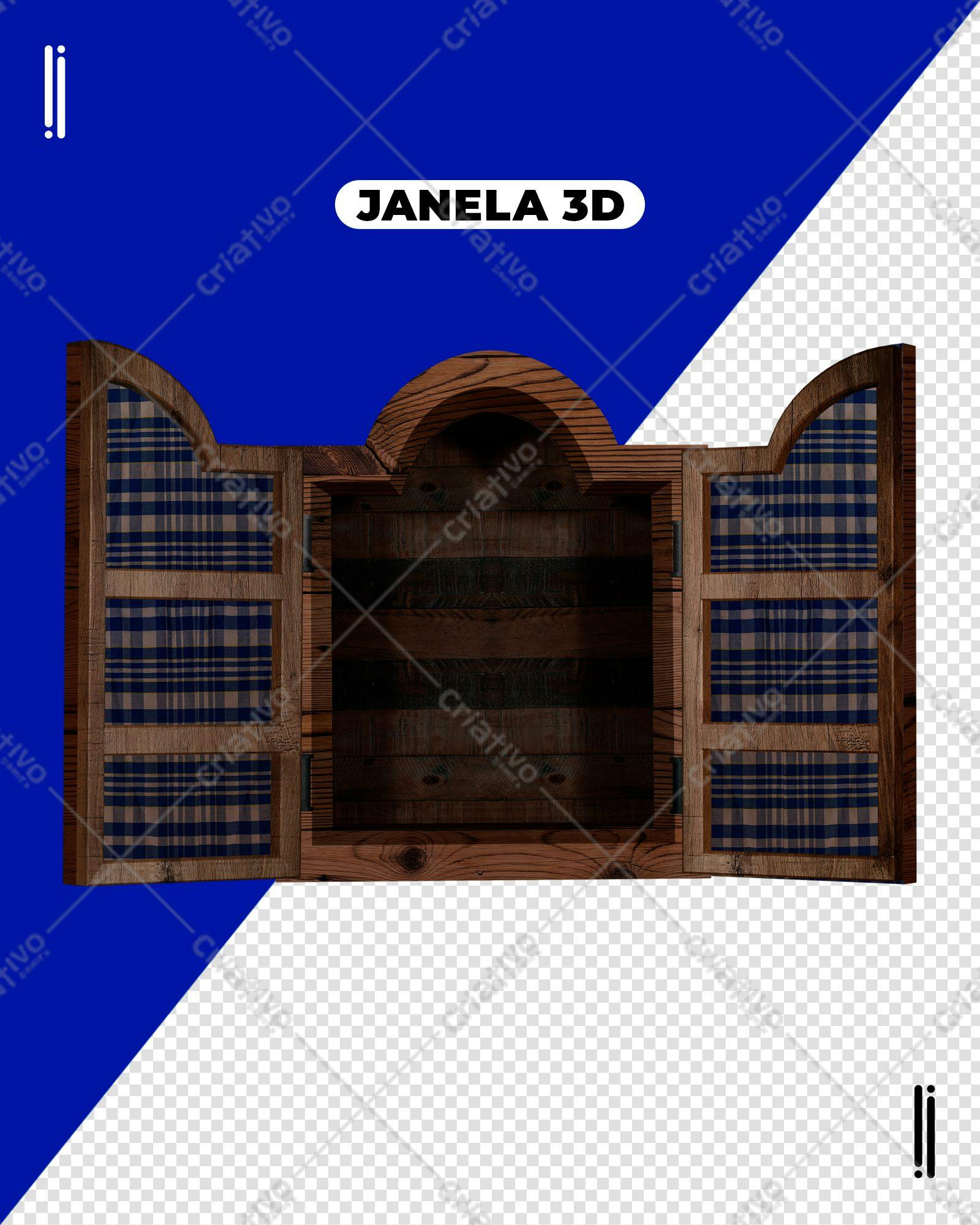 Selo 3D de madeira estilo janela azul e marrom