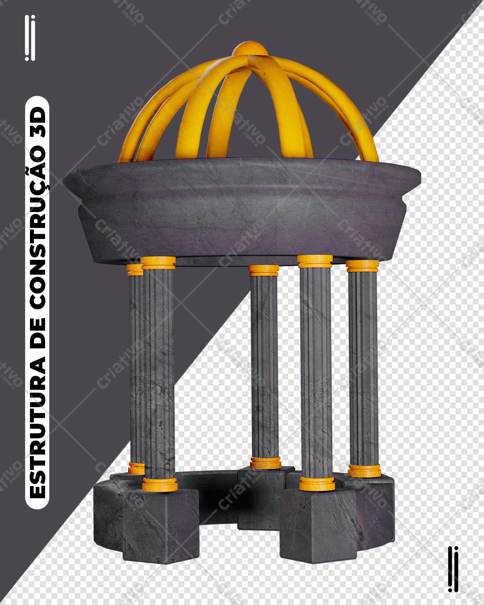Selo 3D arquitetônico cinza e dourado