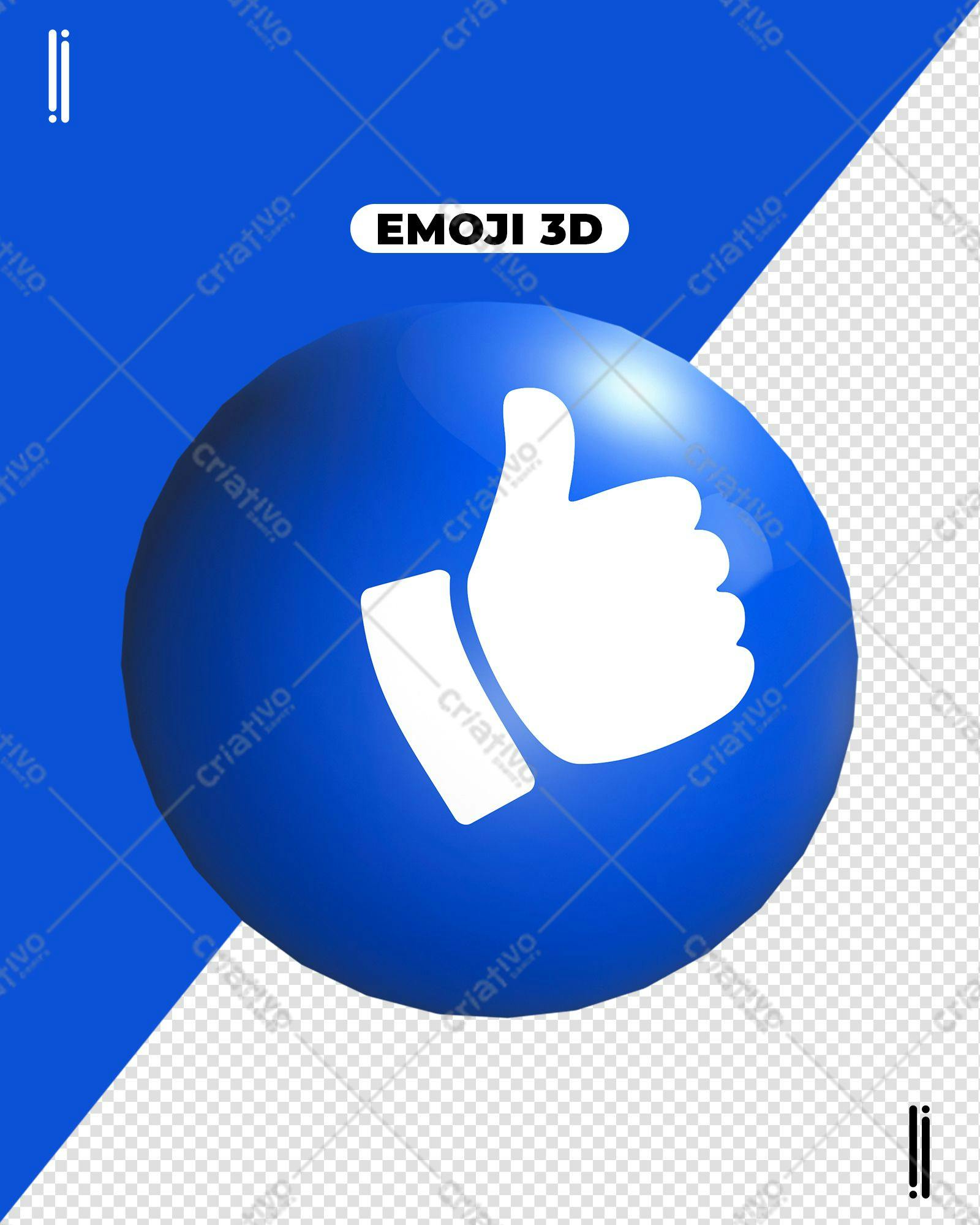 Selo 3D Emoji Aprovação Azul Brilhante