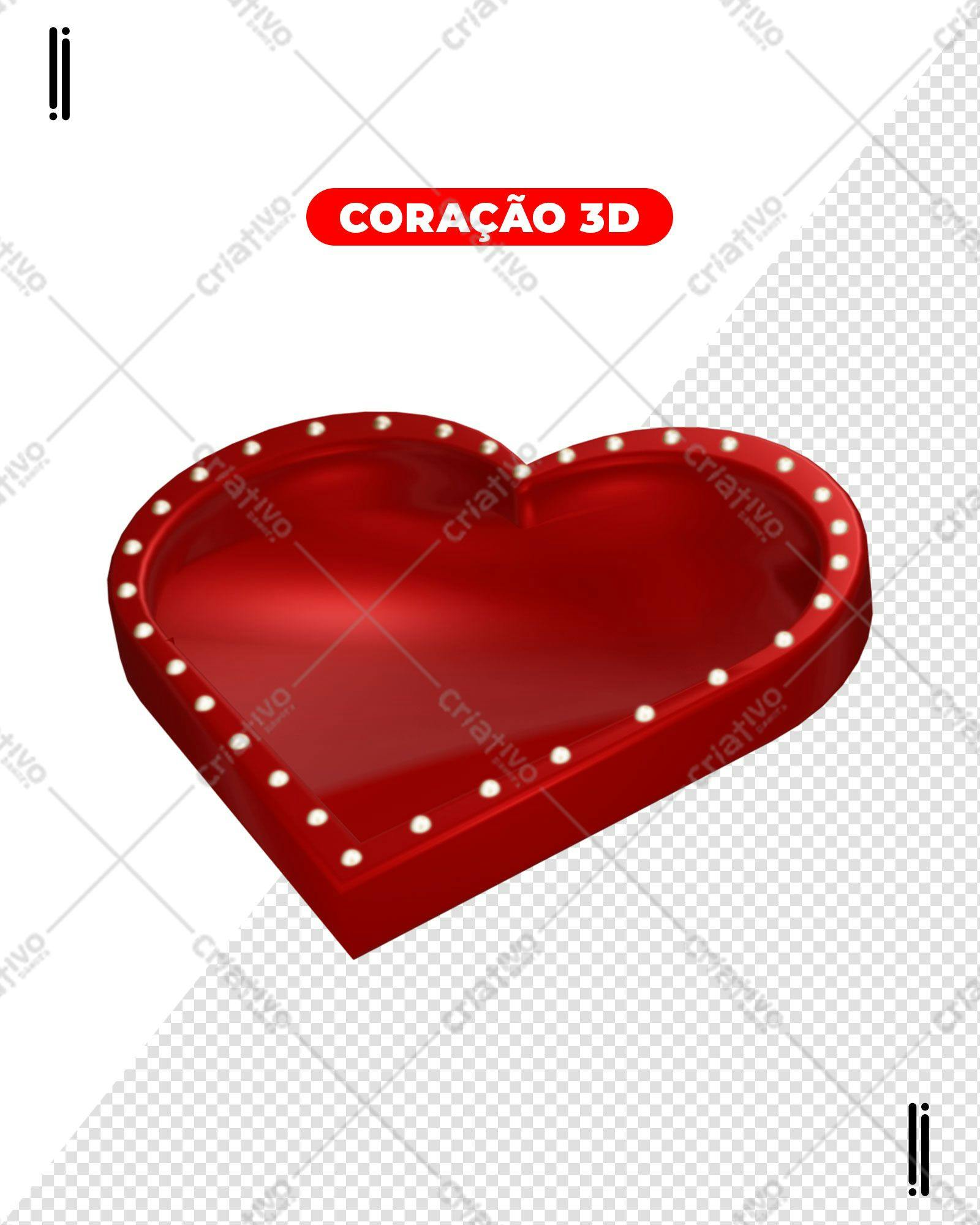 Selo 3D Formato Coração Vermelho com Detalhes Prateados
