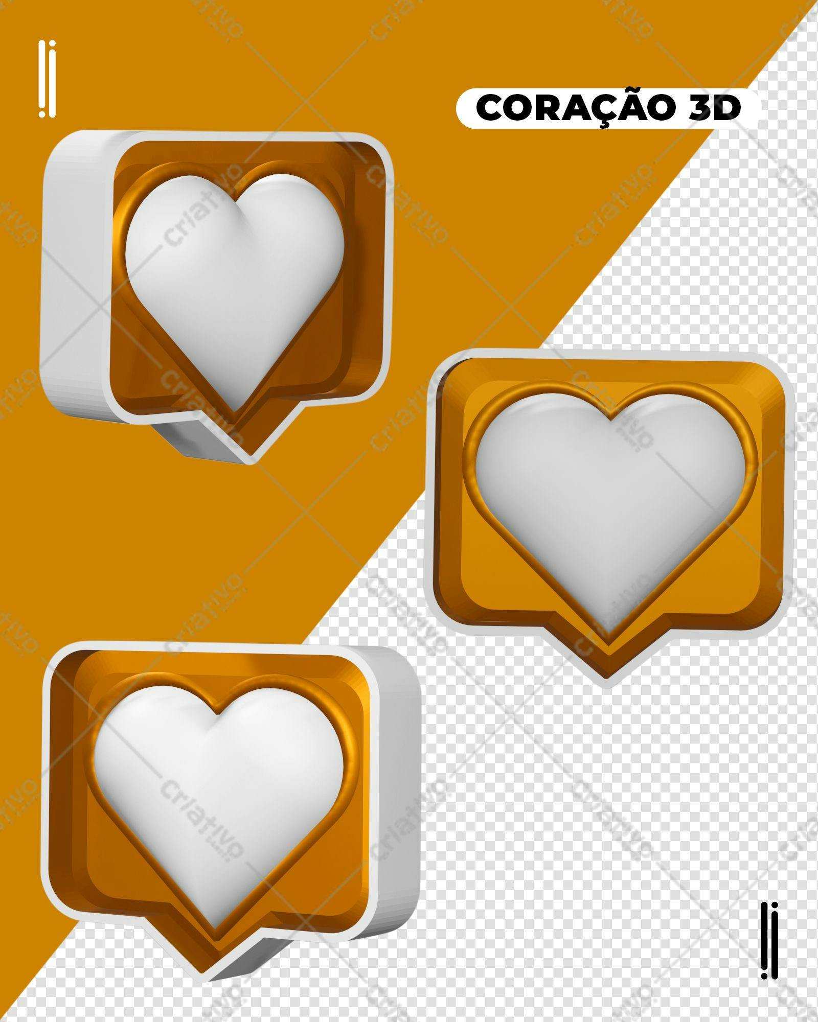 Selo 3D formato coração dourado e branco