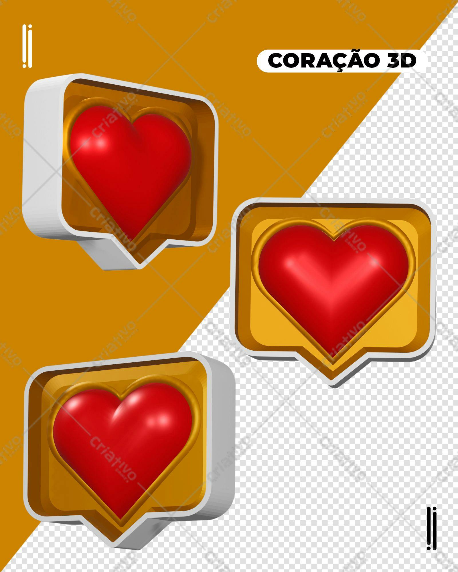 Selo 3D Amor Dourado e Vermelho em Balão
