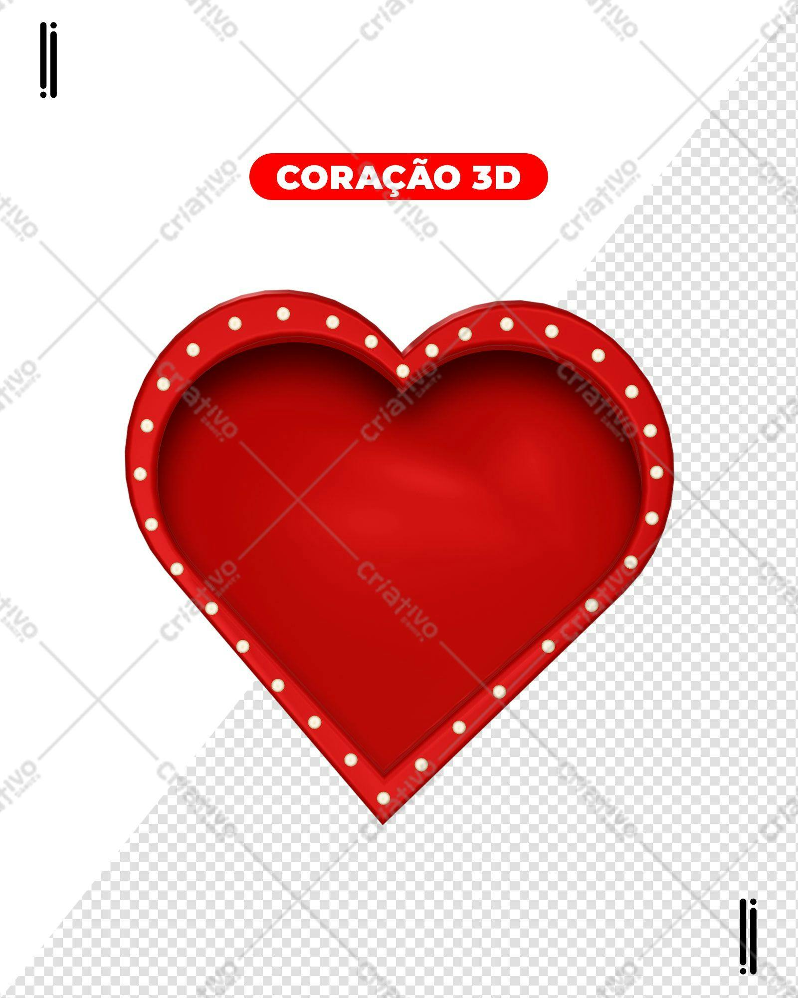 Selo 3D Amor em formato de coração vermelho