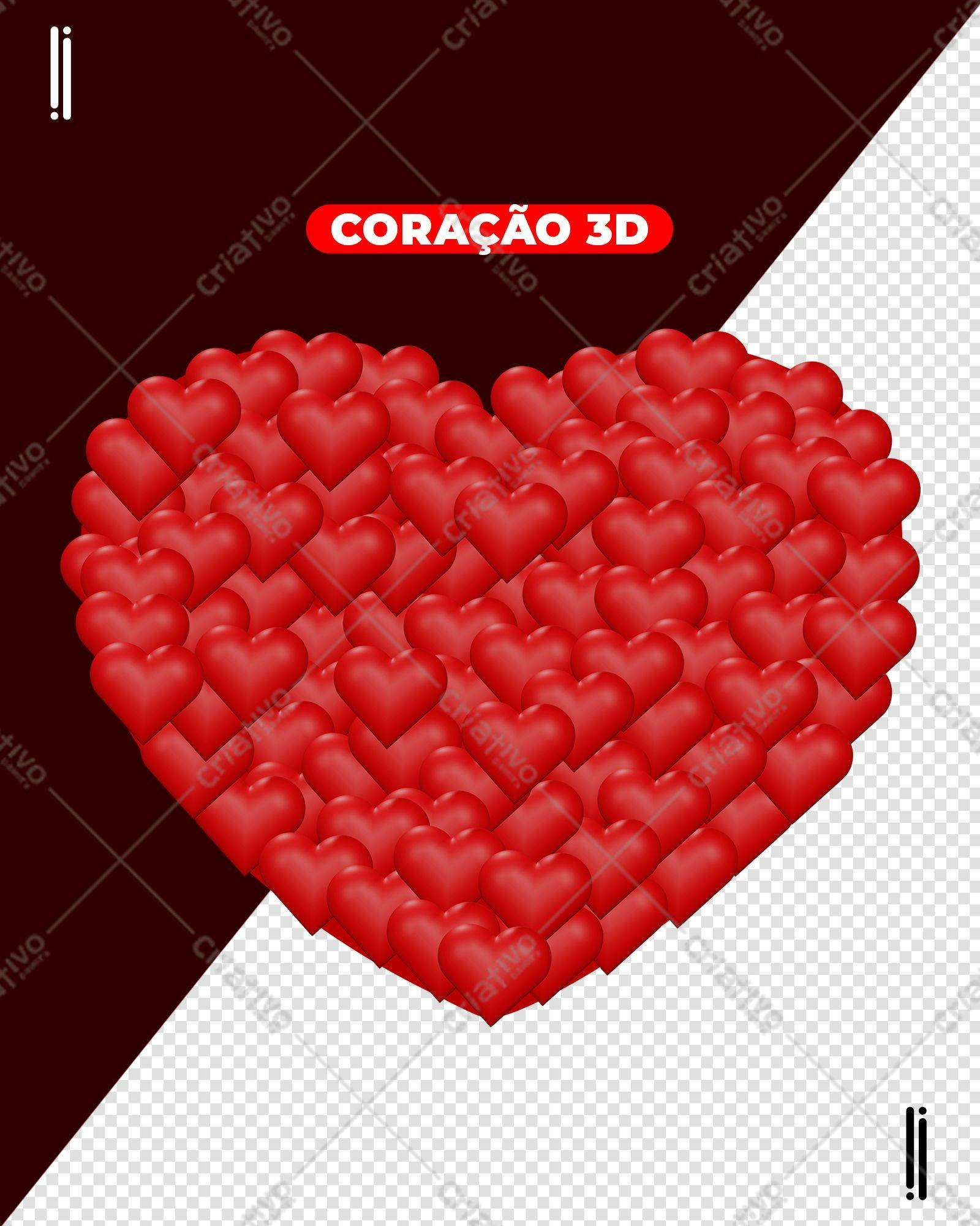 Selo 3D Romântico Vermelho em Formato de Coração