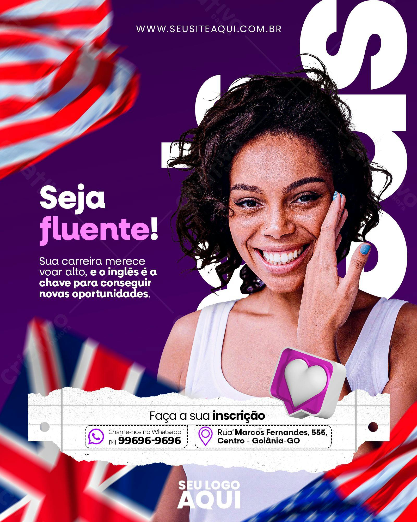 Post para Redes Sociais Curso de Inglês PSD Editável