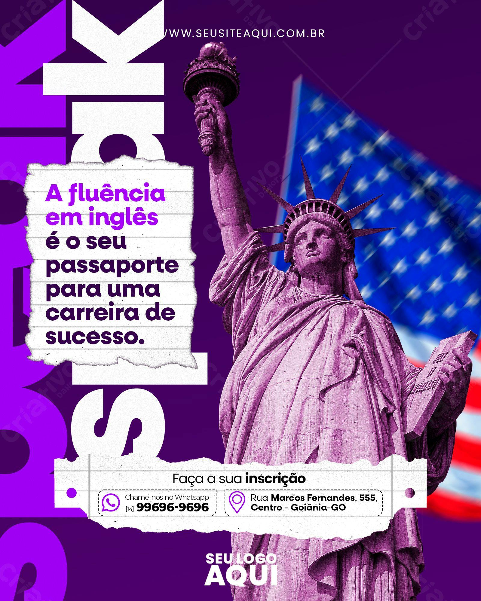 Post para Instagram Curso de Inglês PSD Editável
