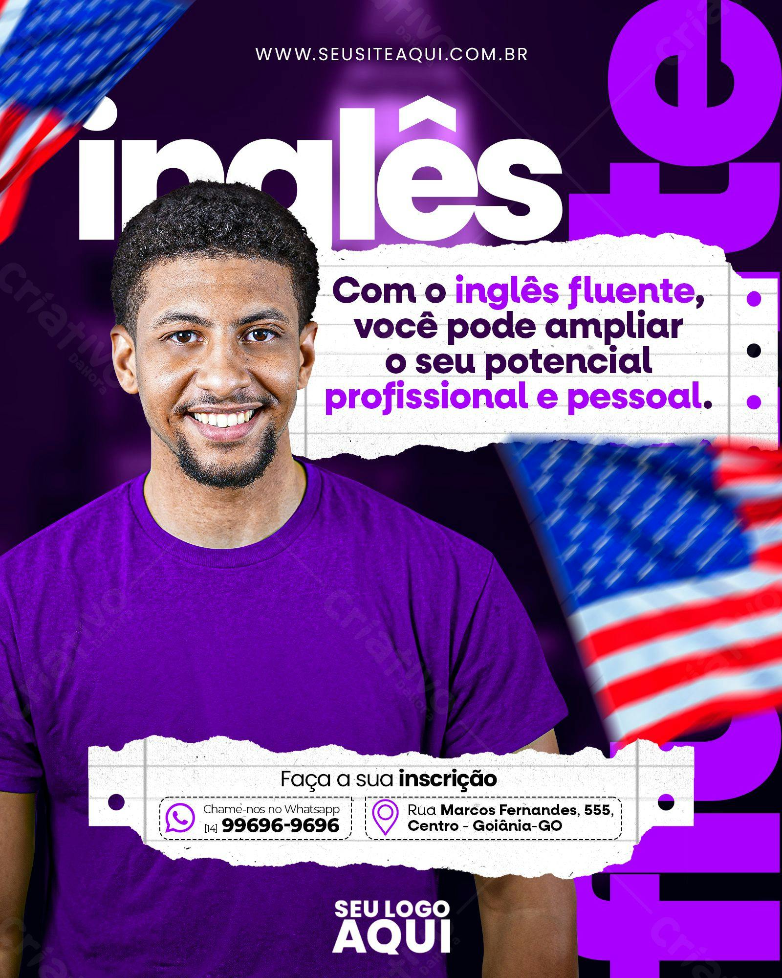 Post para Redes Sociais Curso de Inglês PSD Editável