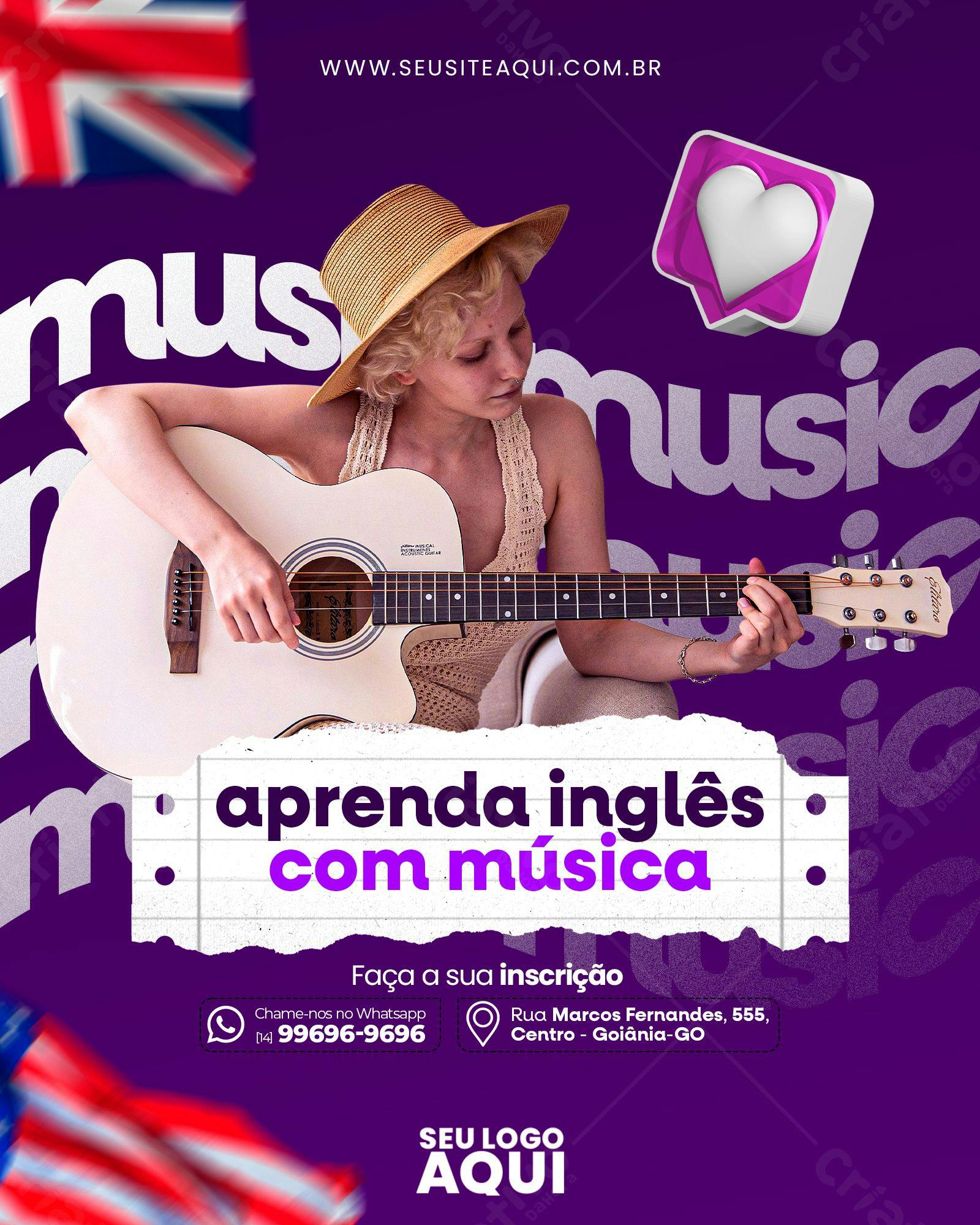 Flyer para Aula de Inglês com Música PSD Editável