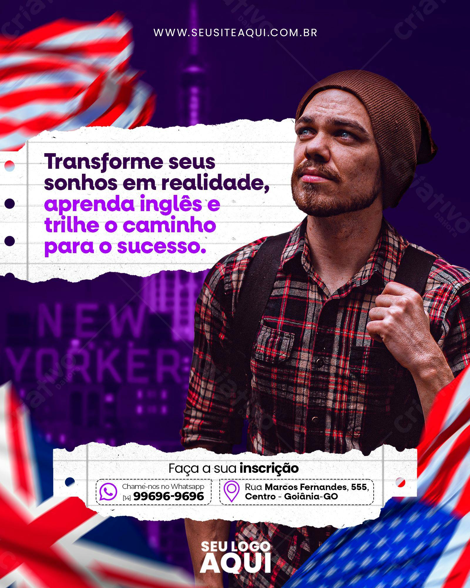 Post para Redes Sociais Curso de Inglês PSD Editável