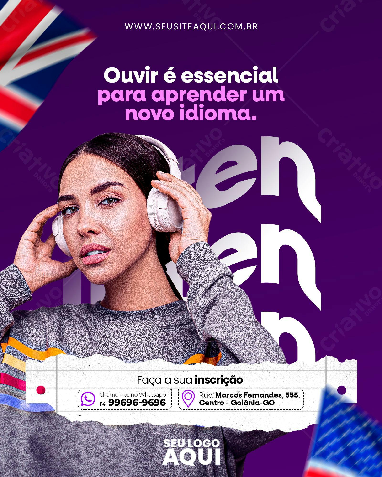 Modelo de Flyer para Curso de Inglês PSD Editável