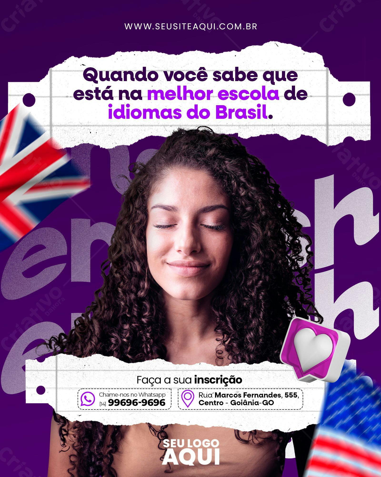 Post para Redes Sociais Escola de Idiomas PSD Editável