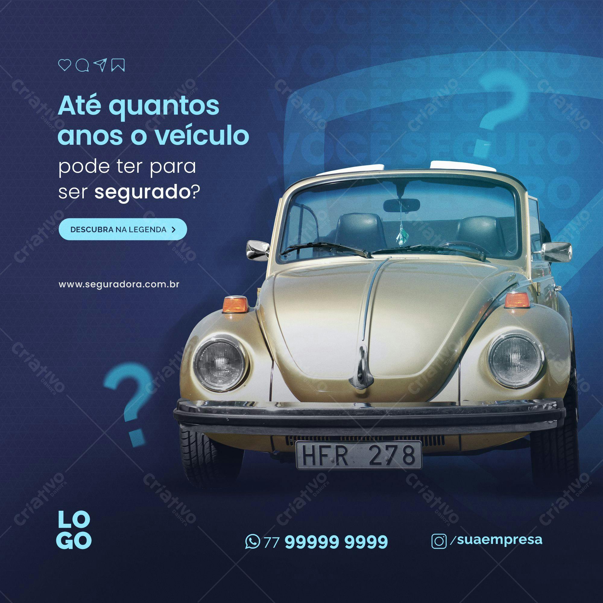 Post para Redes Sociais Seguro Auto PSD Editável
