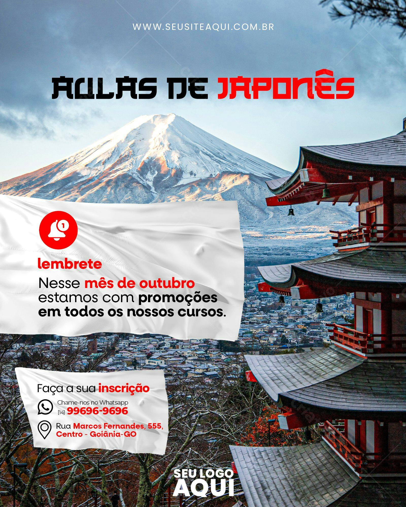 Banner Promoção Aulas de Japonês Outubro PSD Editável