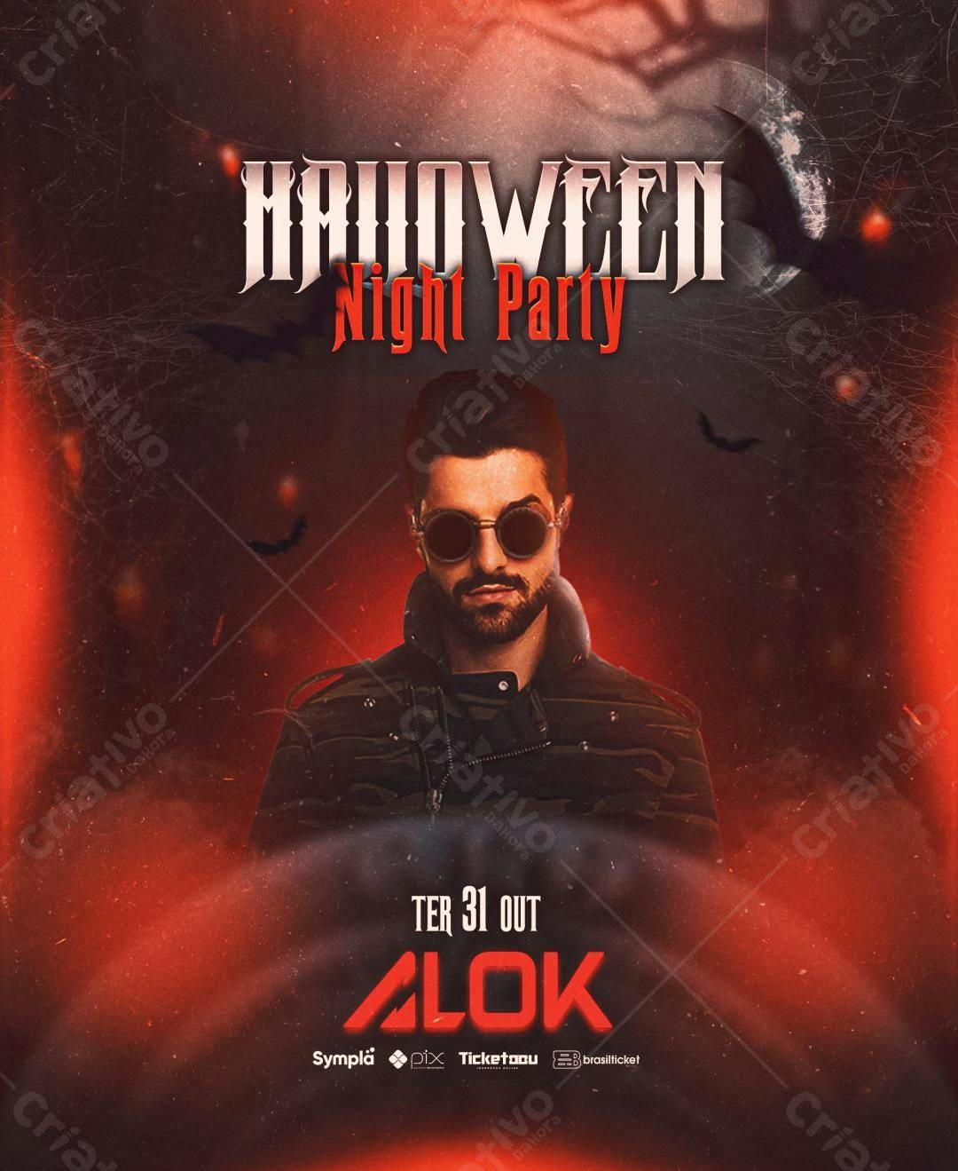 Flyer para Festa de Halloween com Alok PSD Editável