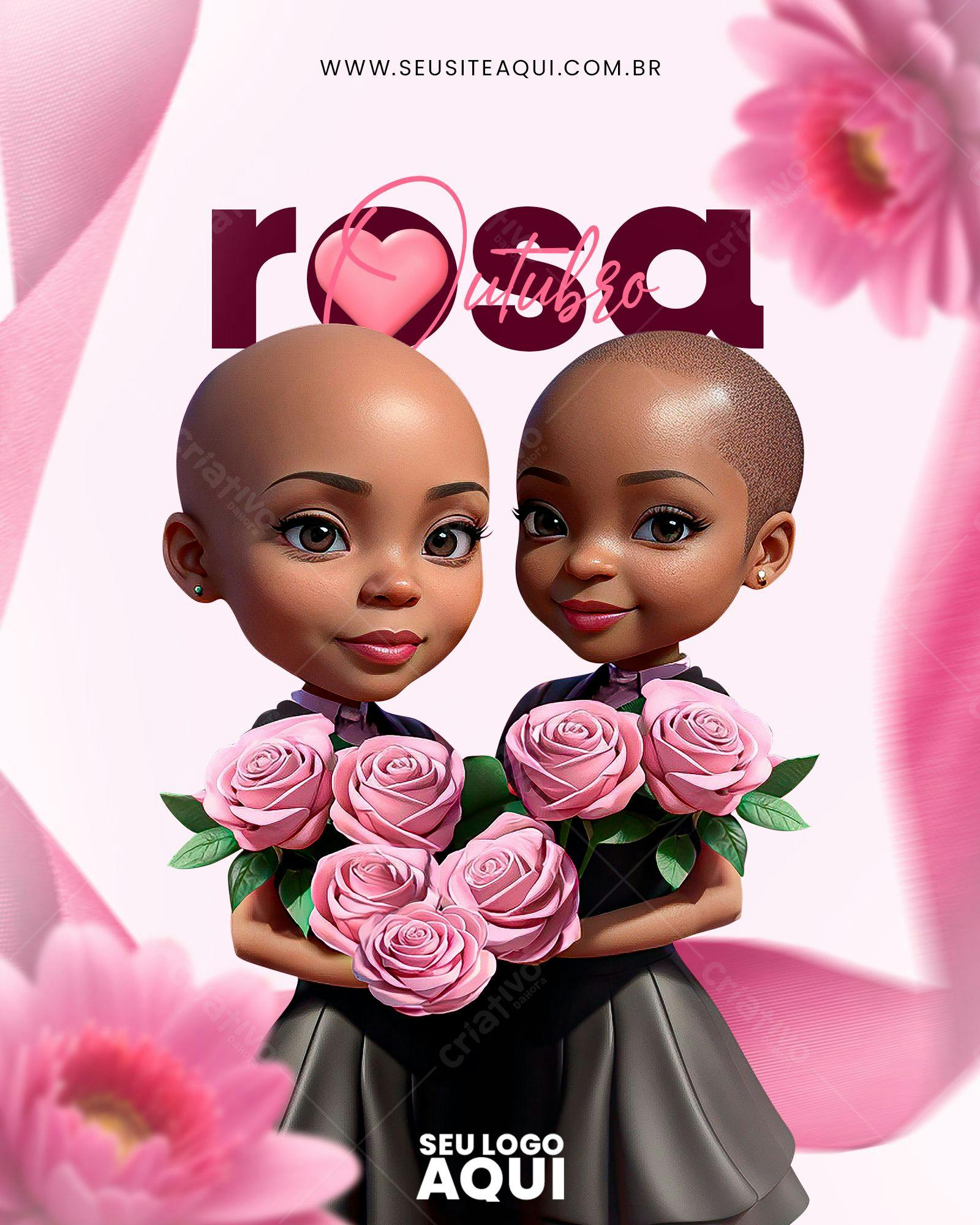 Arte Outubro Rosa com Mulheres Negras PSD Editável