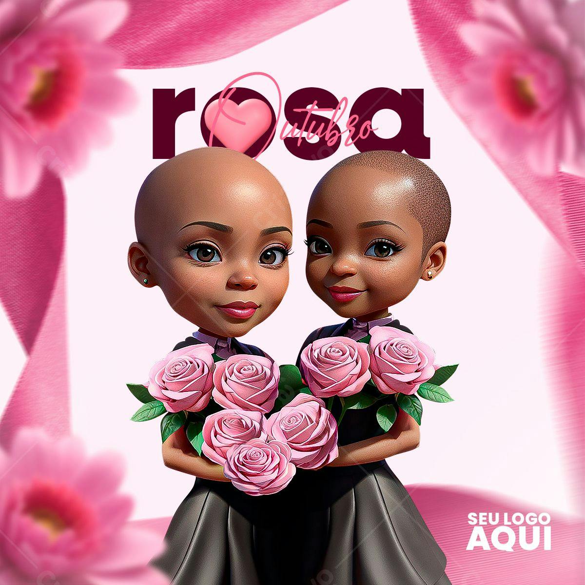 Arte Outubro Rosa com Meninas PSD Editável