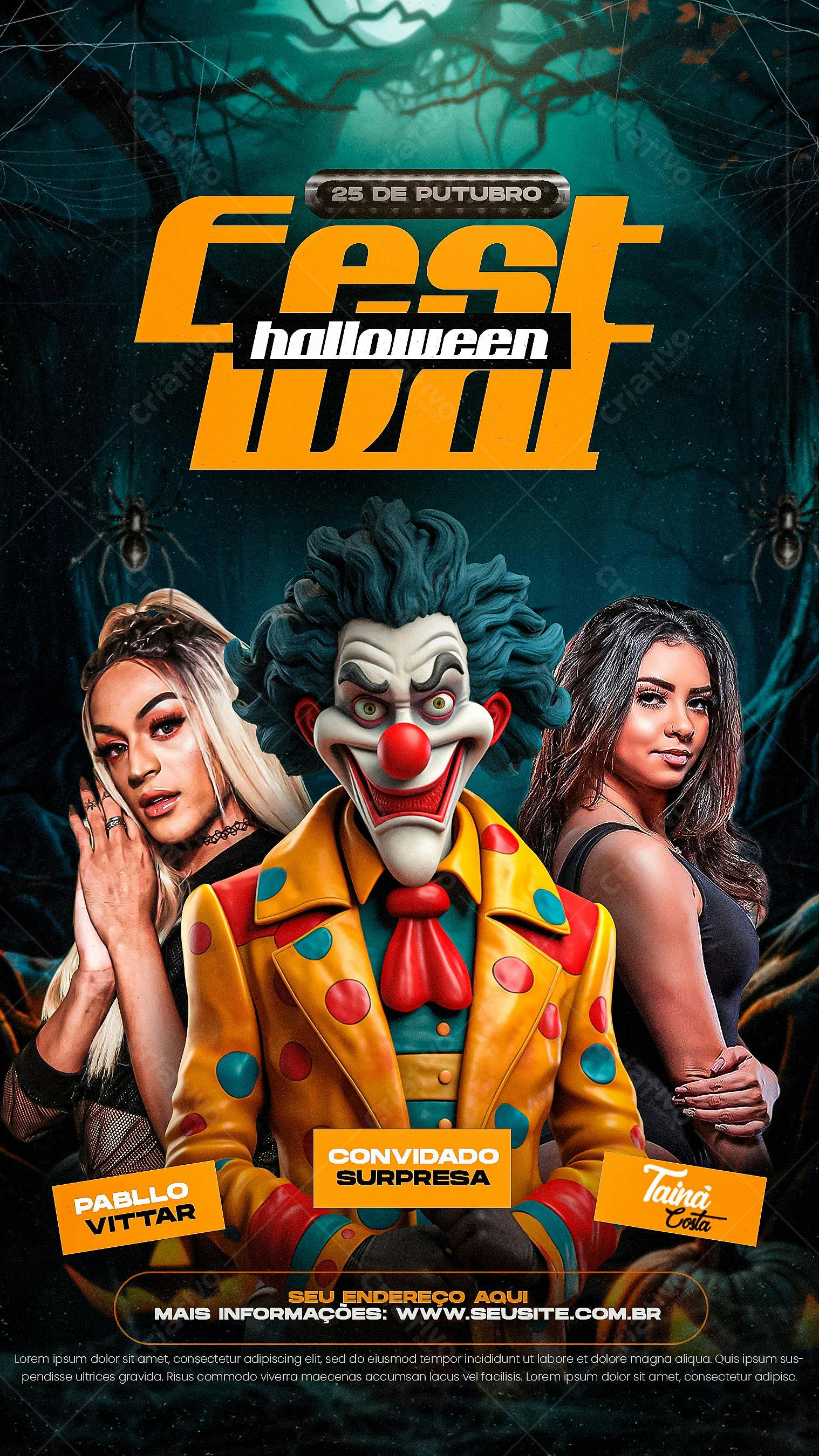 Flyer Festa Halloween com Pabllo Vittar e Taina Costa PSD Editável