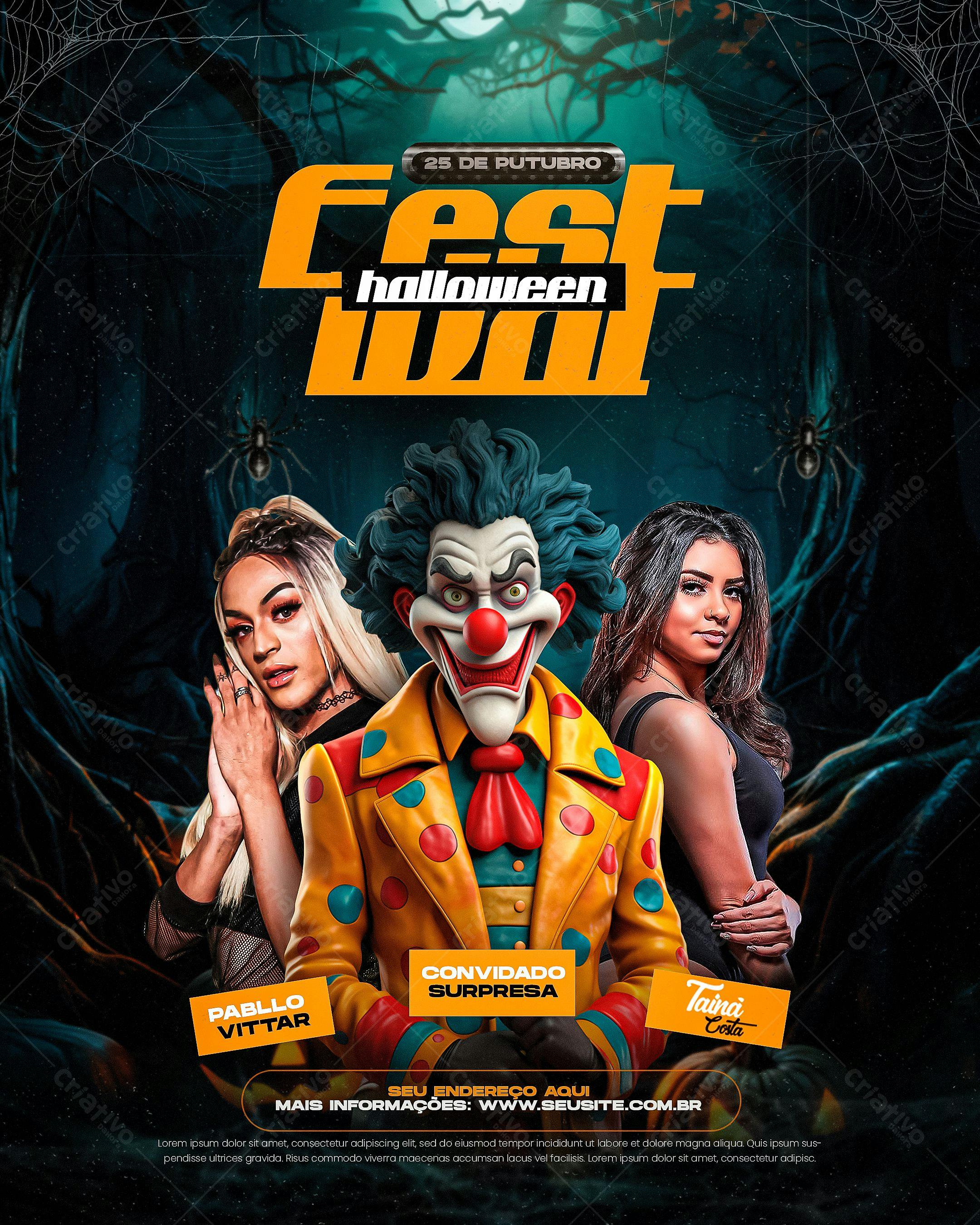 Flyer para Festa de Halloween com Pabllo Vittar e Tainá Costa PSD Editável
