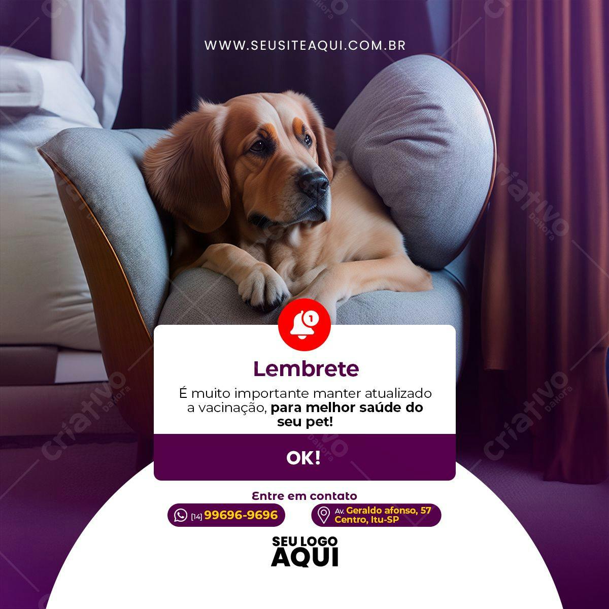 Post para Redes Sociais Lembrete Vacinação Pet PSD Editável