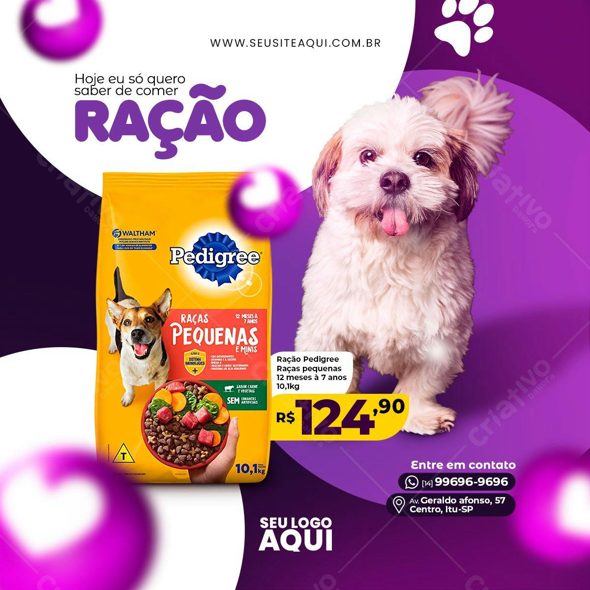 Post para Redes Sociais Ração Pedigree PSD Editável