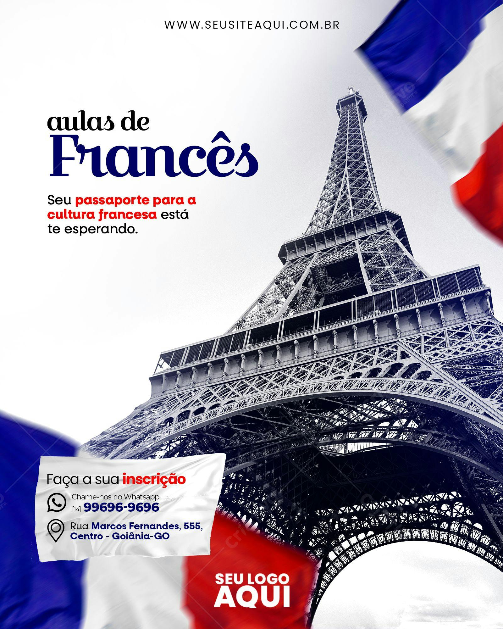 Post para Redes Sociais Aulas de Francês PSD Editável