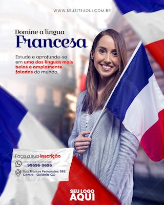 Feed aulas de francês | escola de idiomas | psd editável
