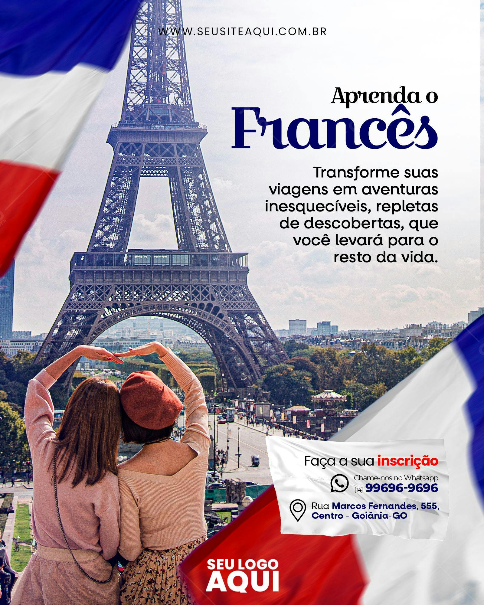 Post para Instagram Curso Francês Paris PSD Editável