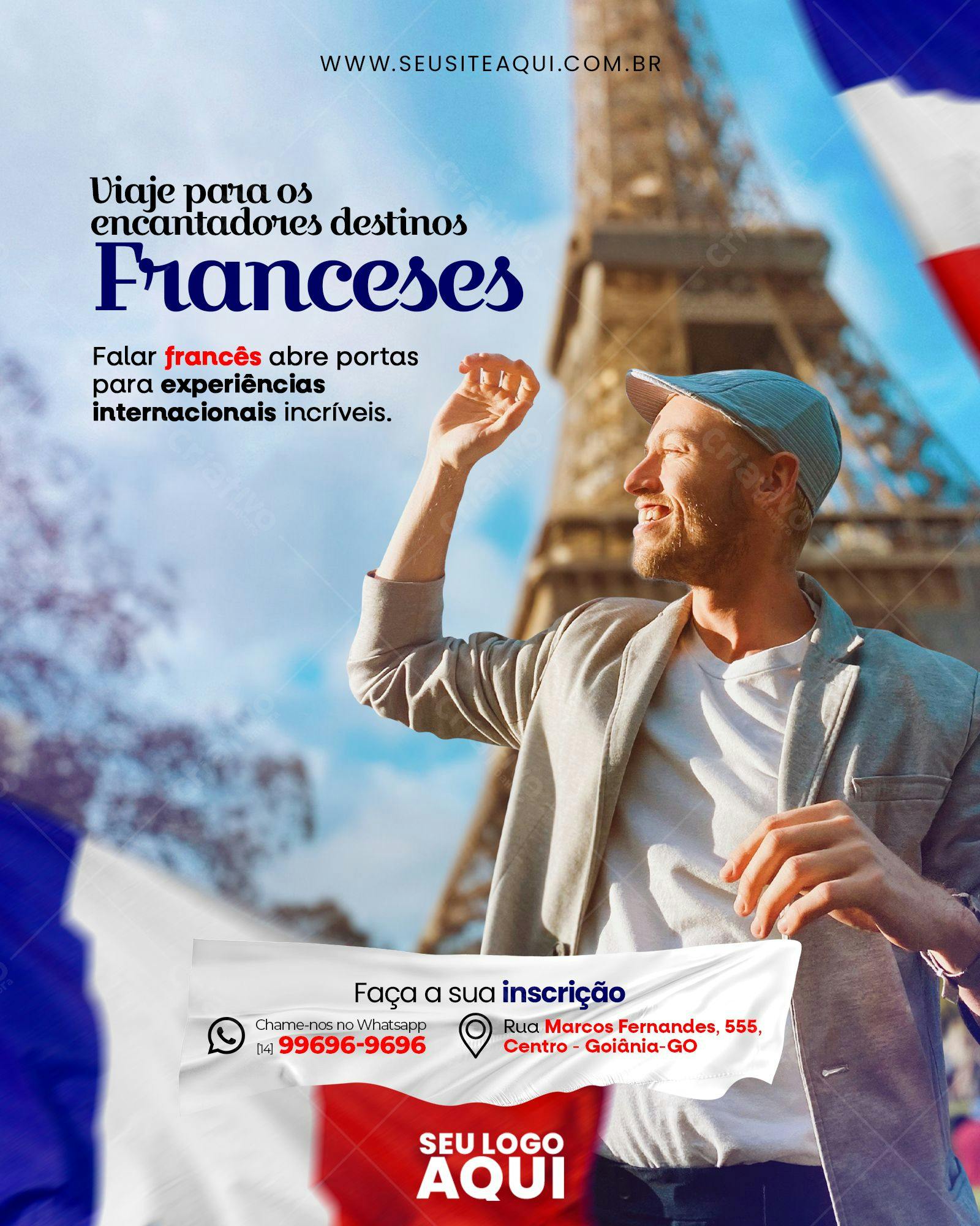 Post para Redes Sociais Viagem França PSD Editável
