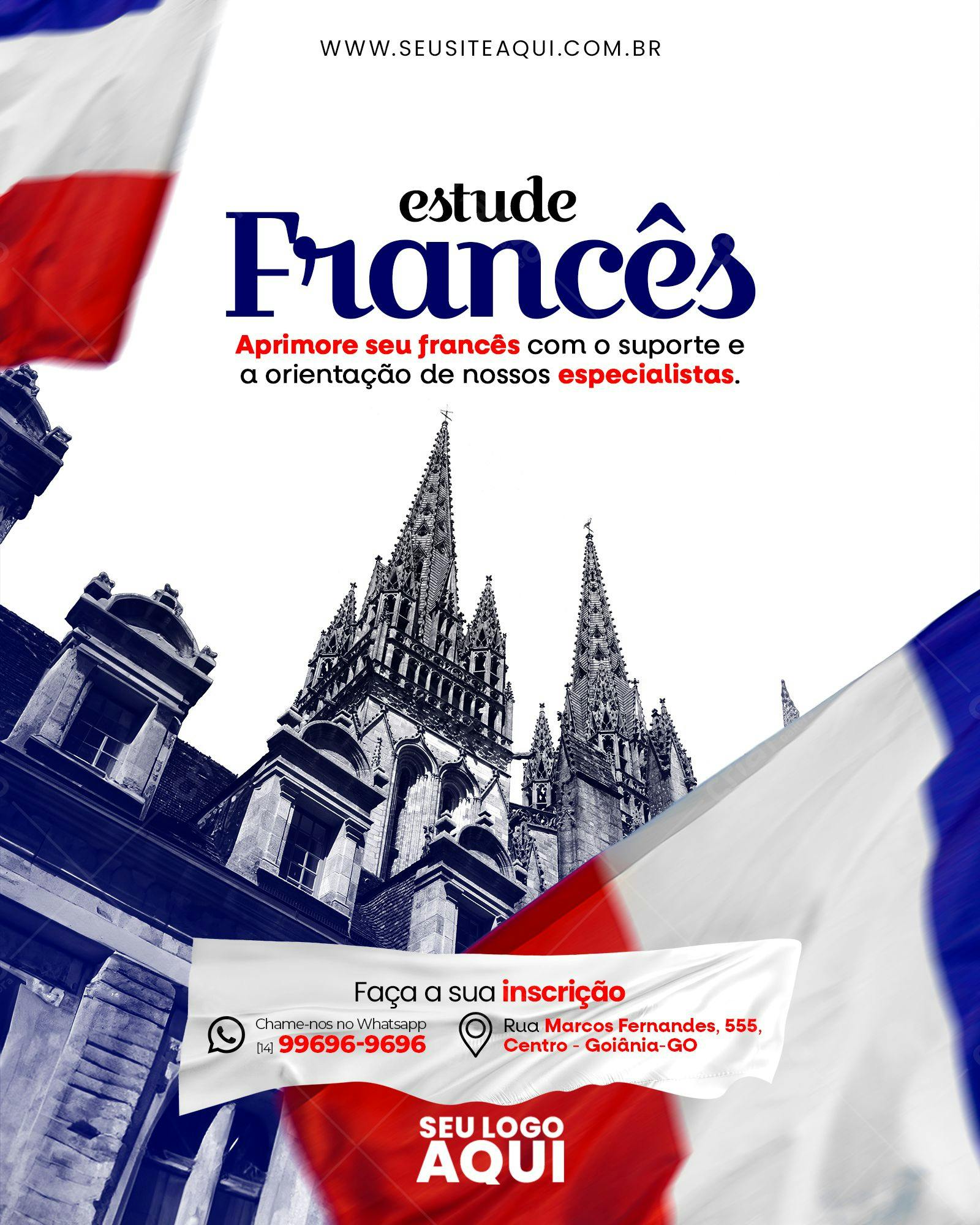 Flyer para Curso de Francês PSD Editável
