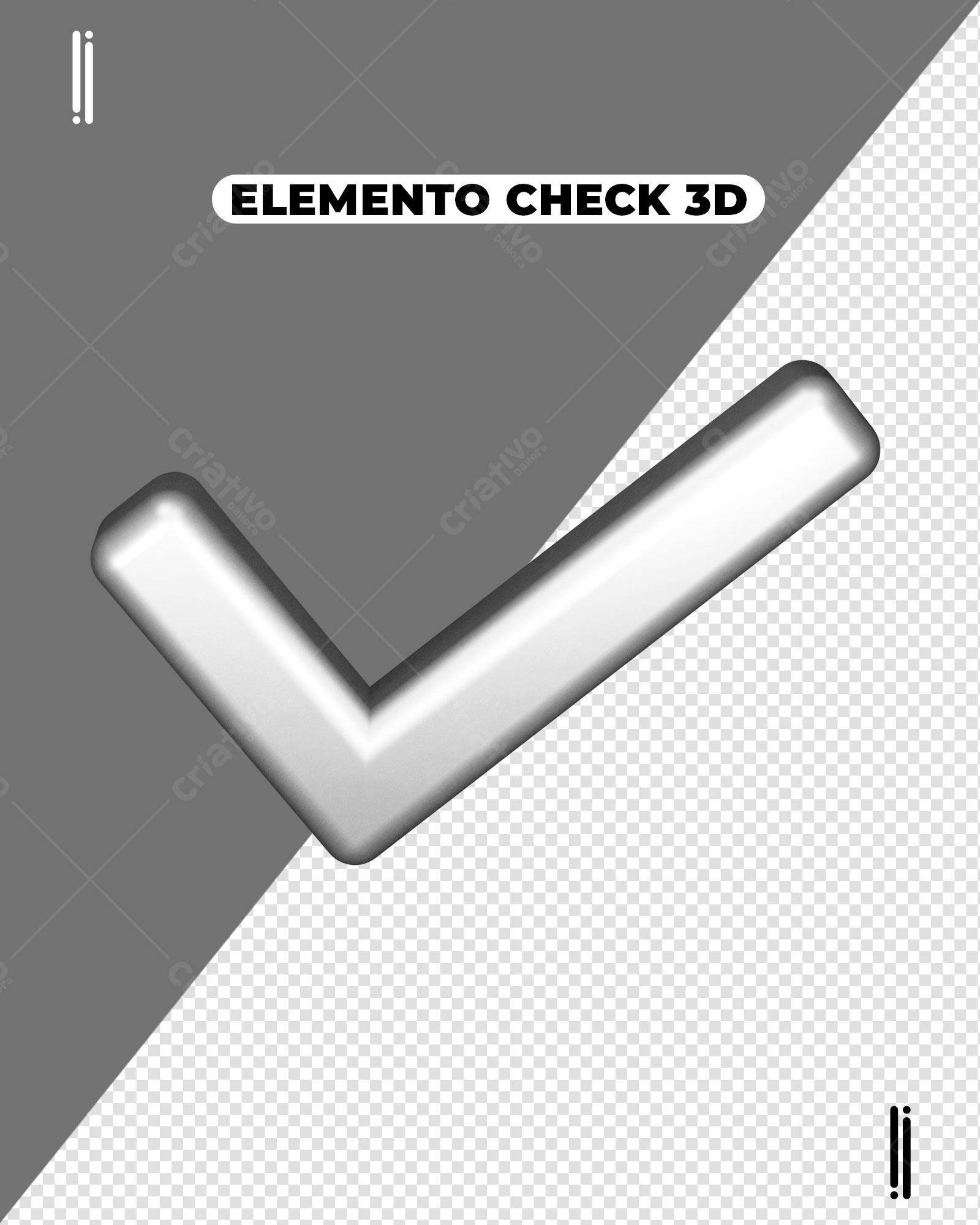 Elemento 3D Check Prata PSD Editável