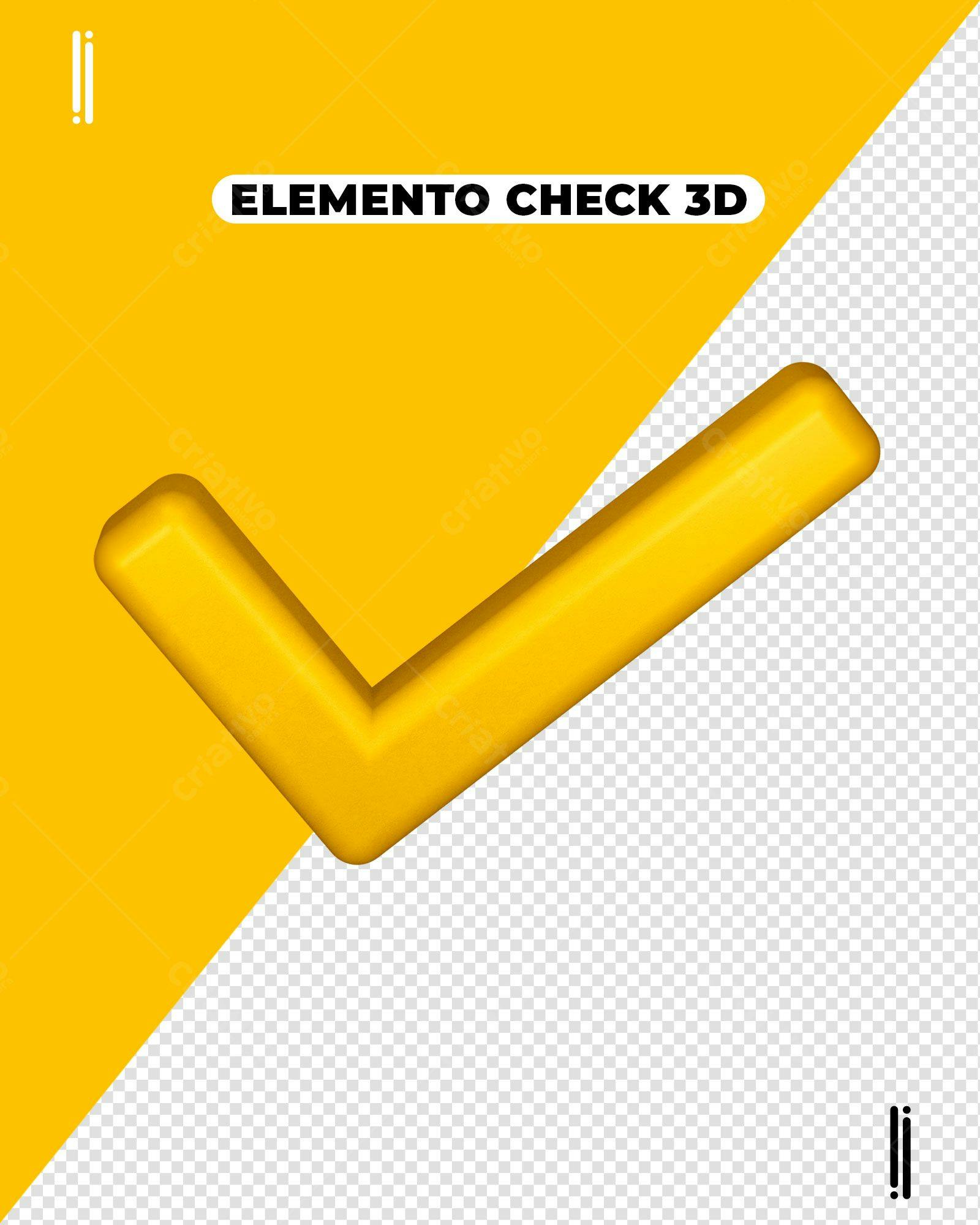 Elemento Check 3D Amarelo PSD Editável