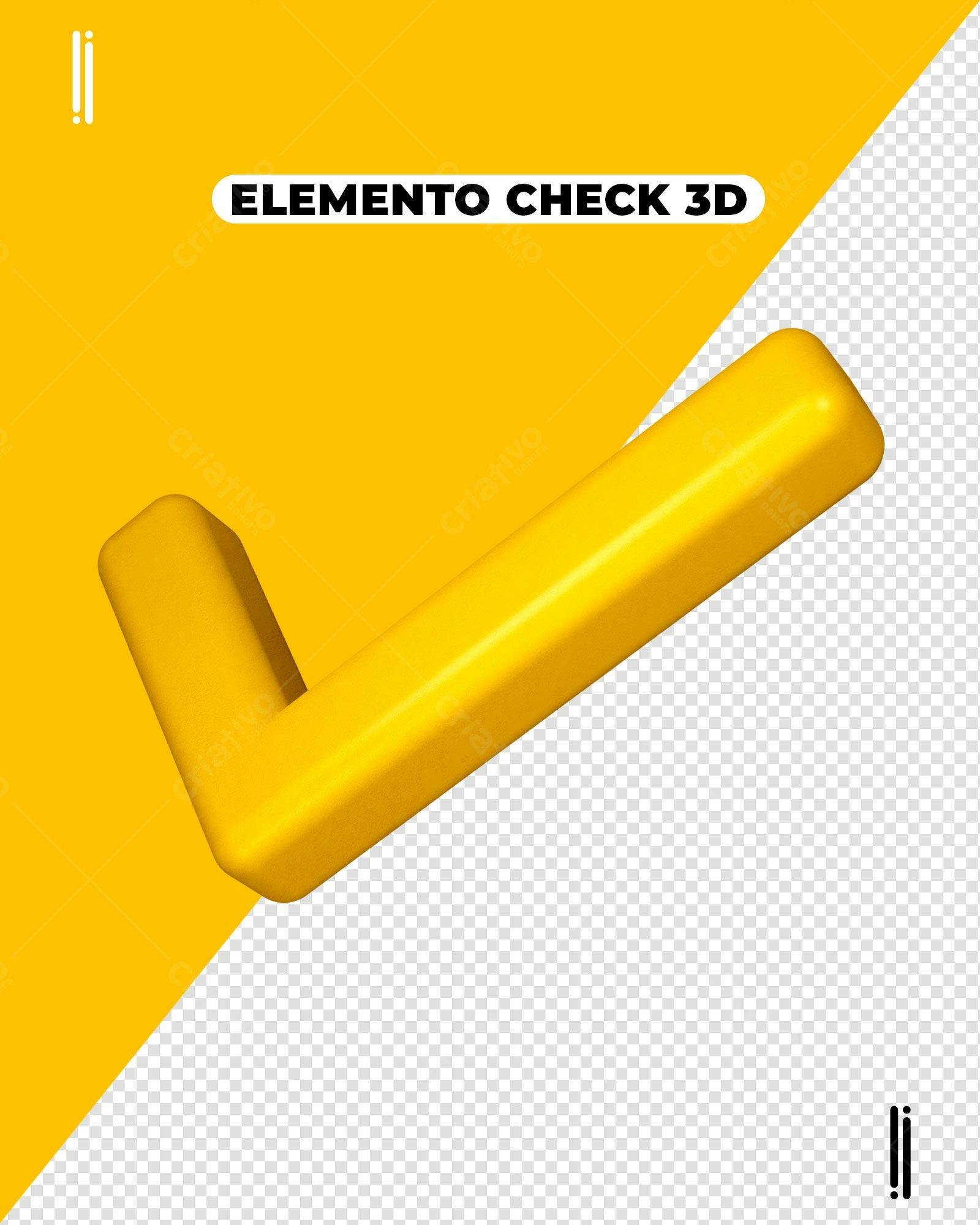 Elemento 3D Check Amarelo PSD Editável
