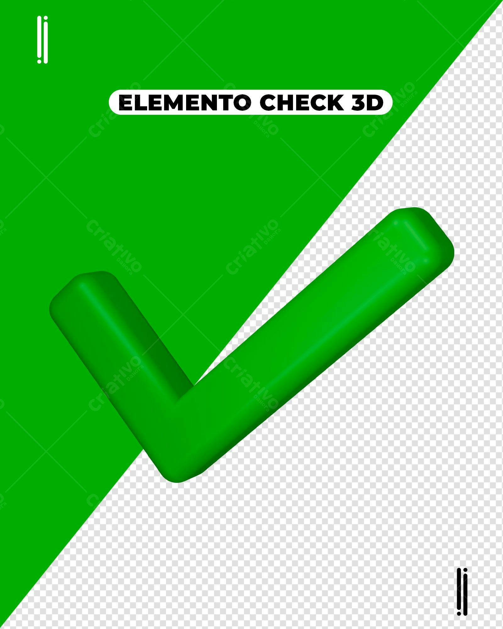 Elemento 3D Check Verde para Design Moderno PSD Editável