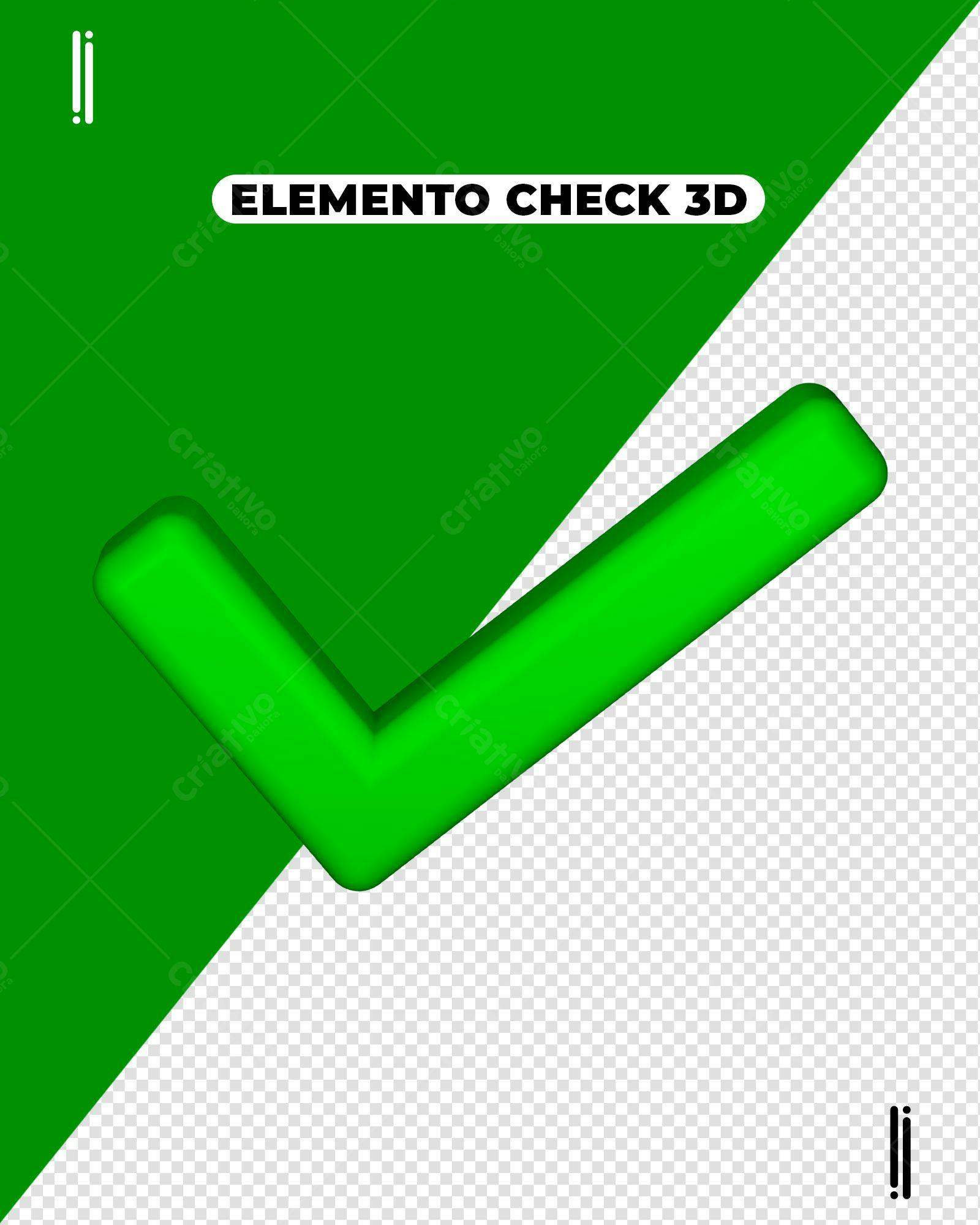 Elemento Check 3D Verde para Design Moderno PSD Editável