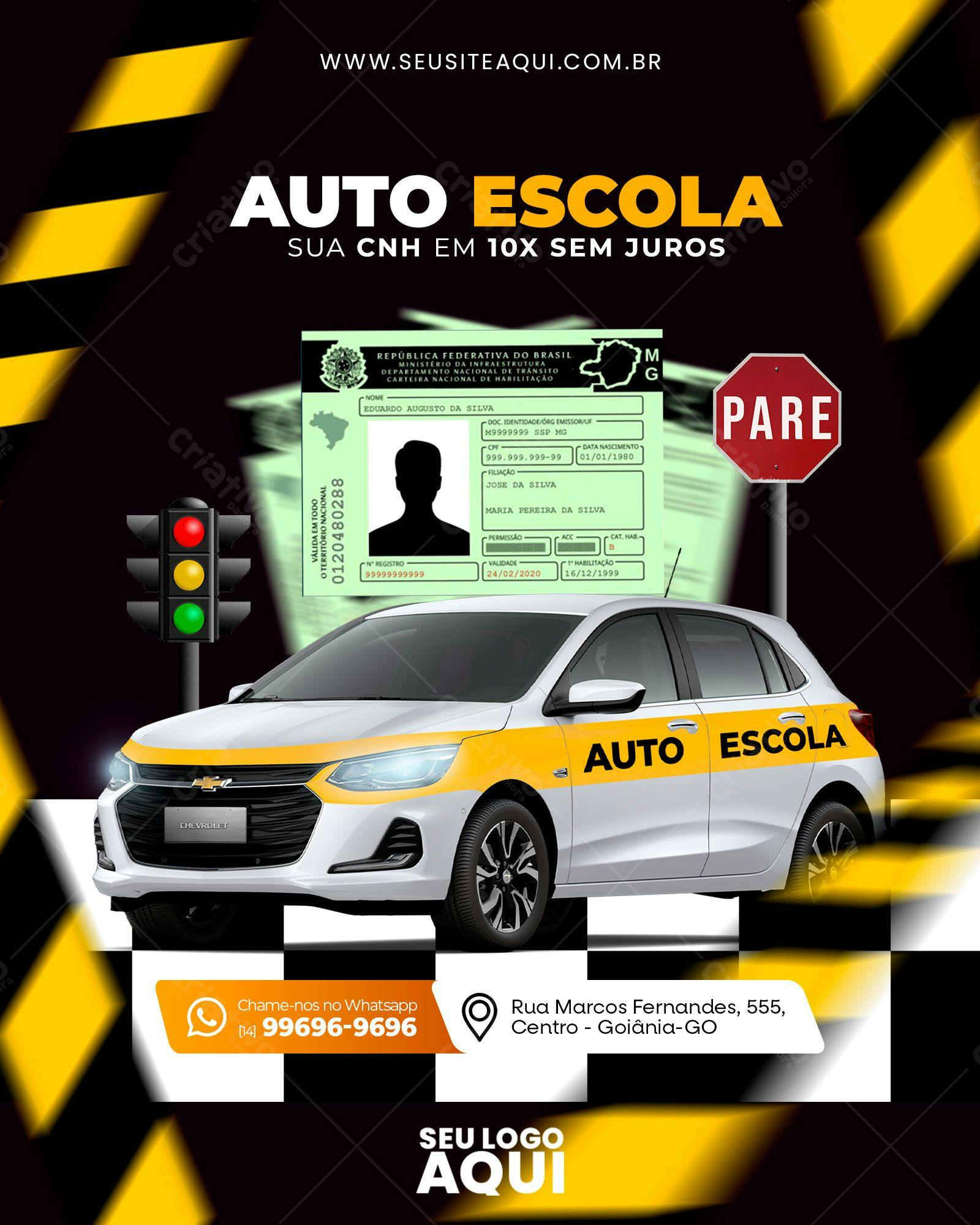 Modelo de Cartão de Visita Auto Escola PSD Editável