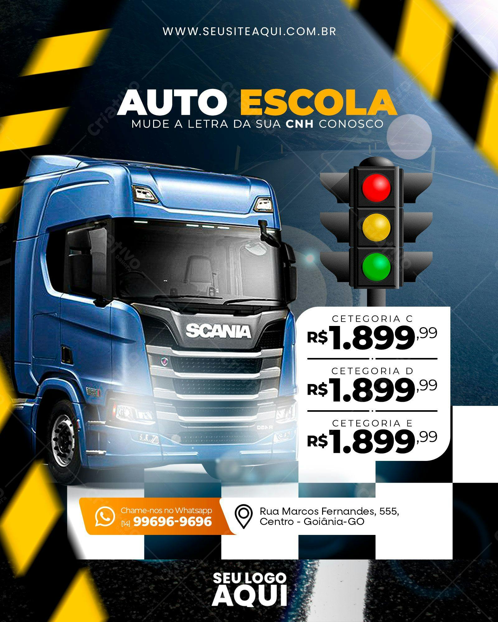 Post para Auto Escola com Caminhão Azul PSD Editável