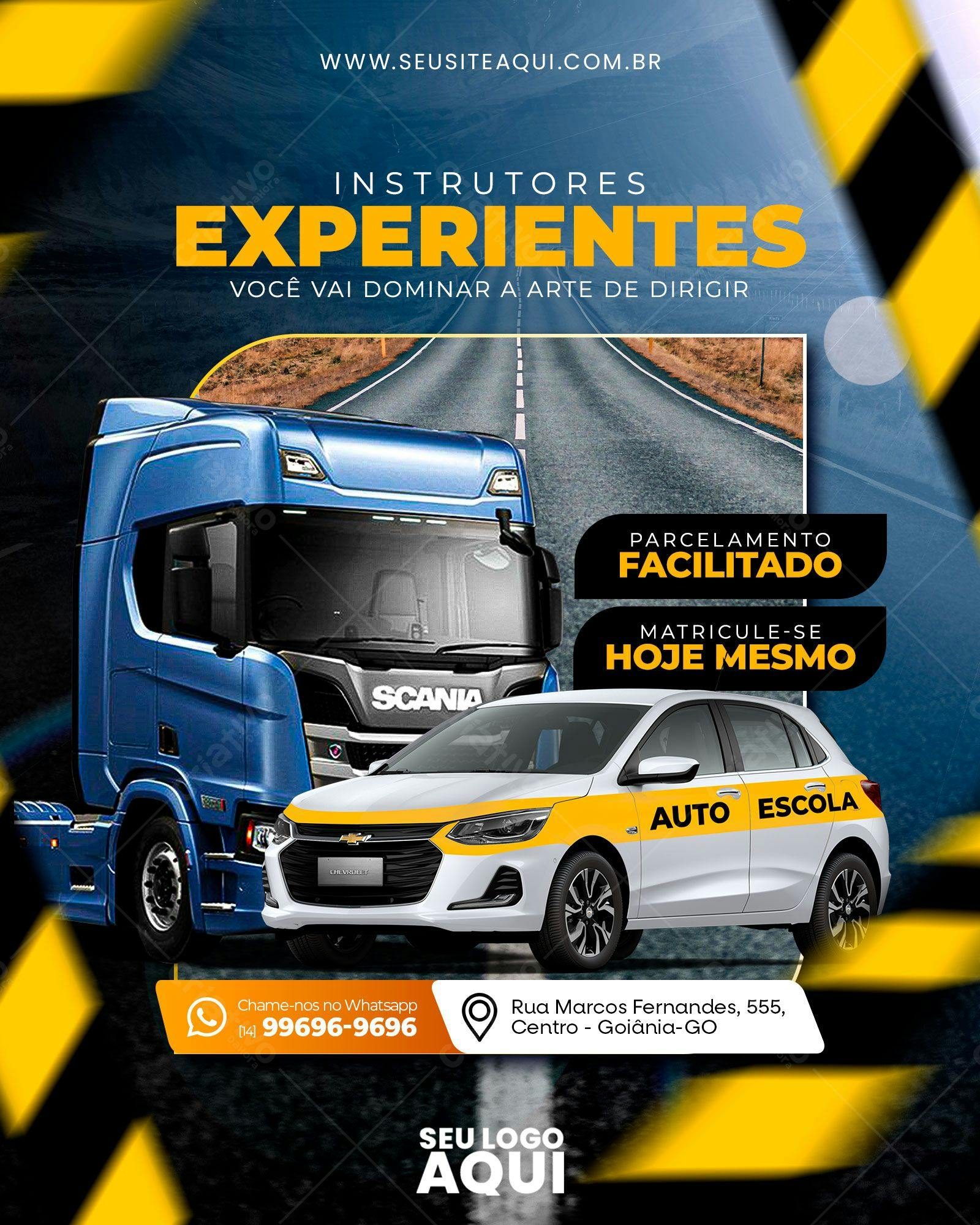 Template PSD para Auto Escola com Caminhão e Carro PSD Editável