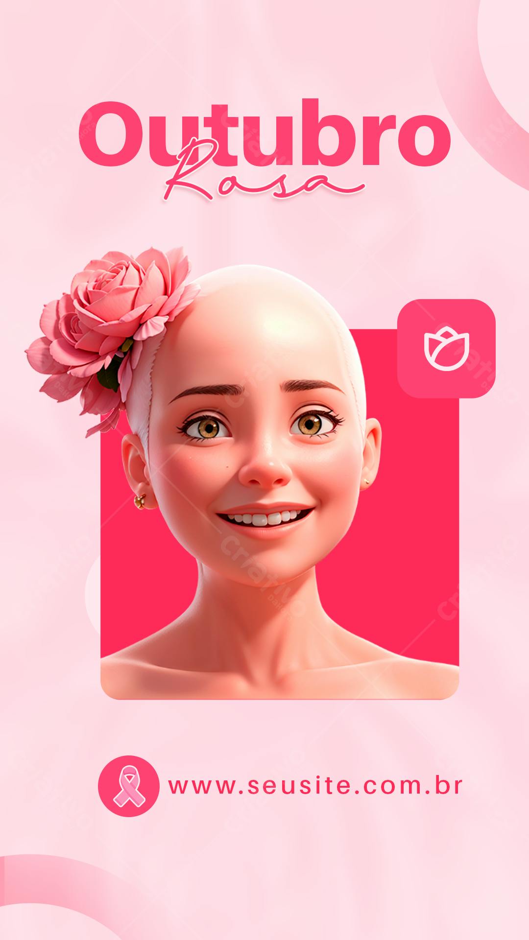 Post para Outubro Rosa com Menina 3D PSD Editável