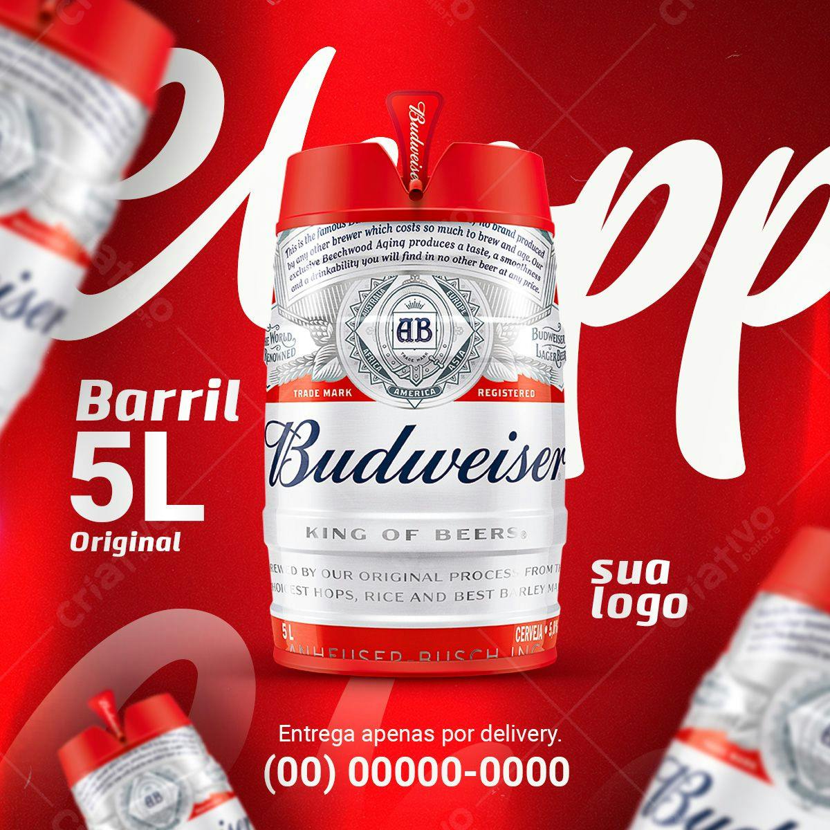 Mockup Barril Cerveja Budweiser 5L PSD Editável