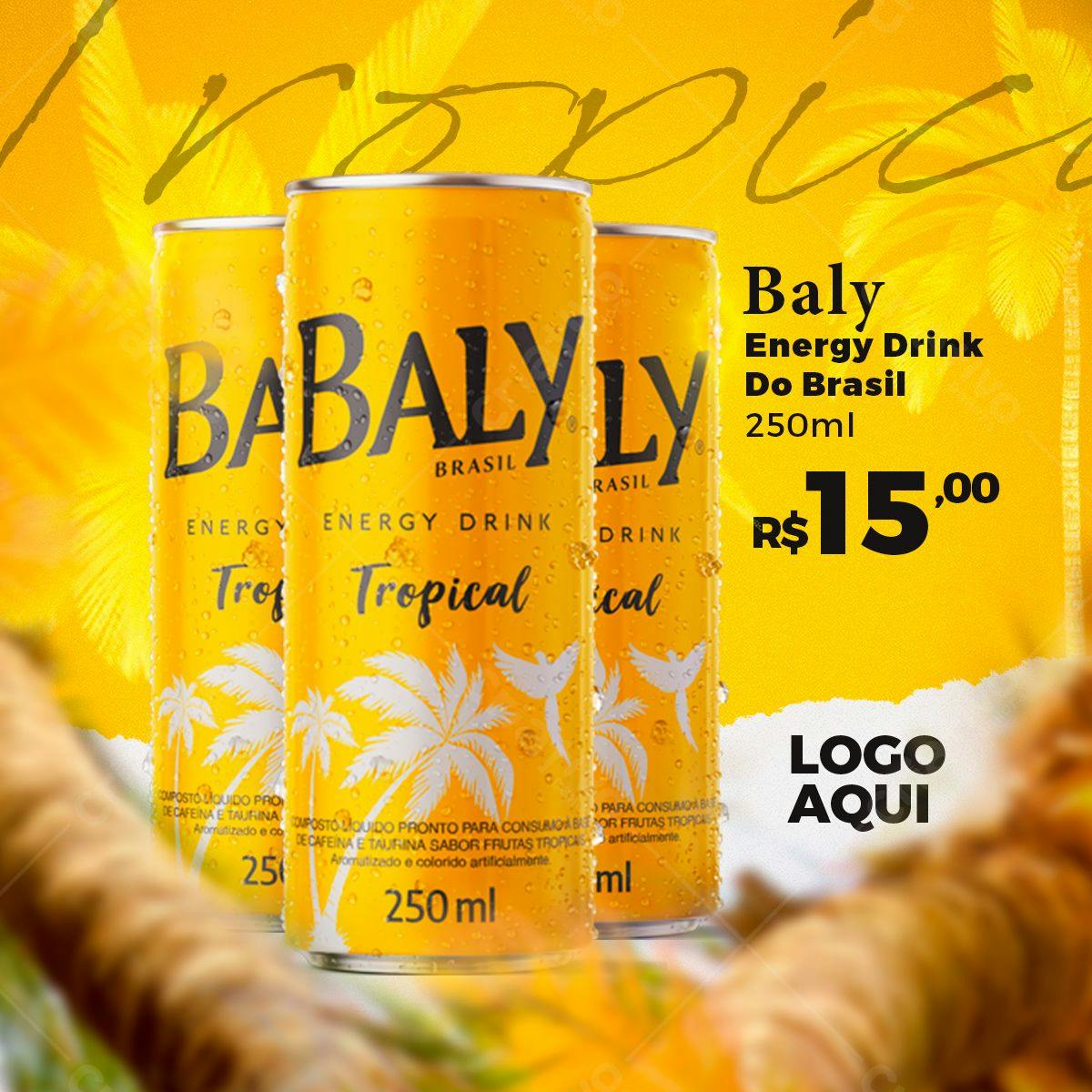 Mockup de Embalagem para Bebida Energética Tropical PSD Editável