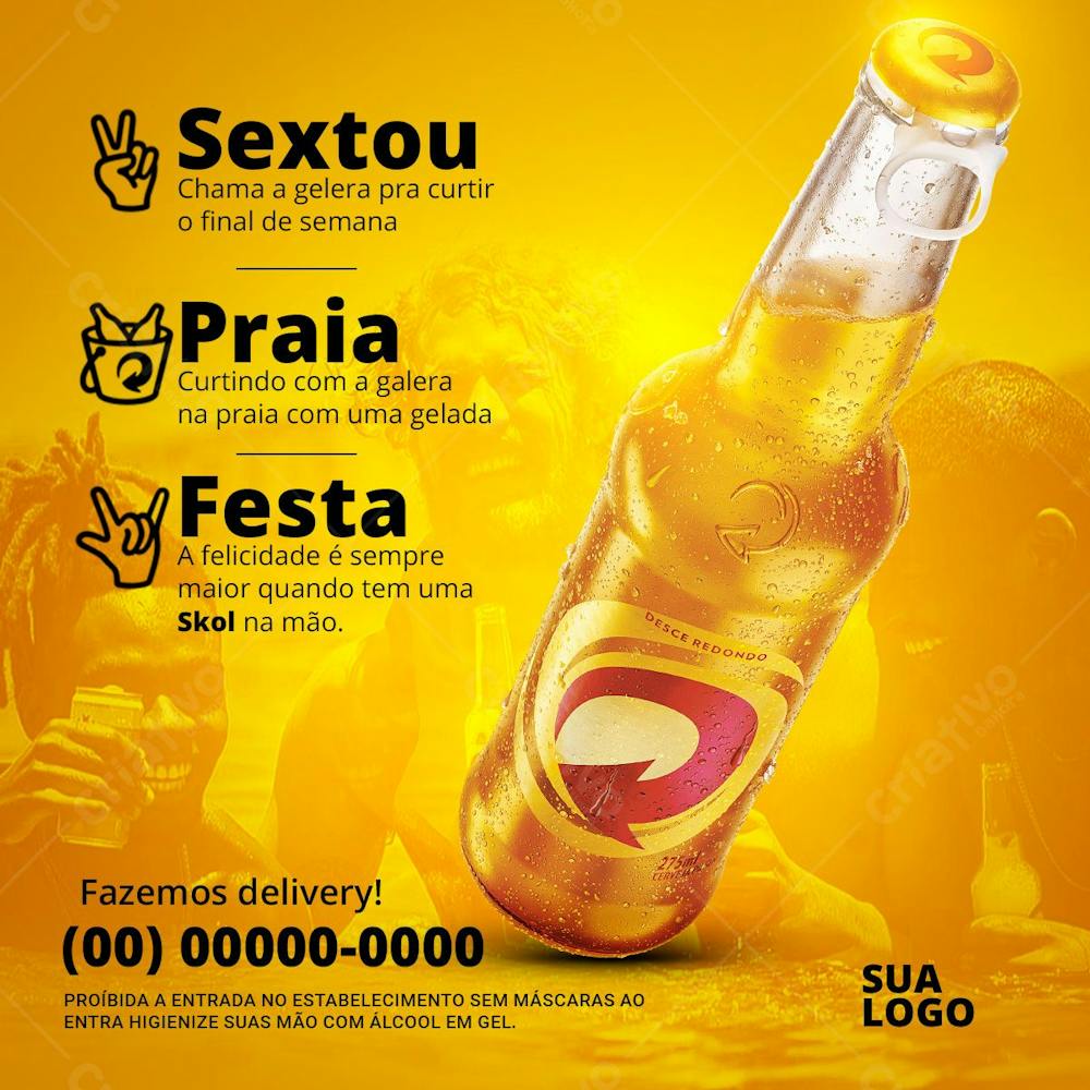 Sextou Na Praia Com Skol Na Mão   Psd Editável